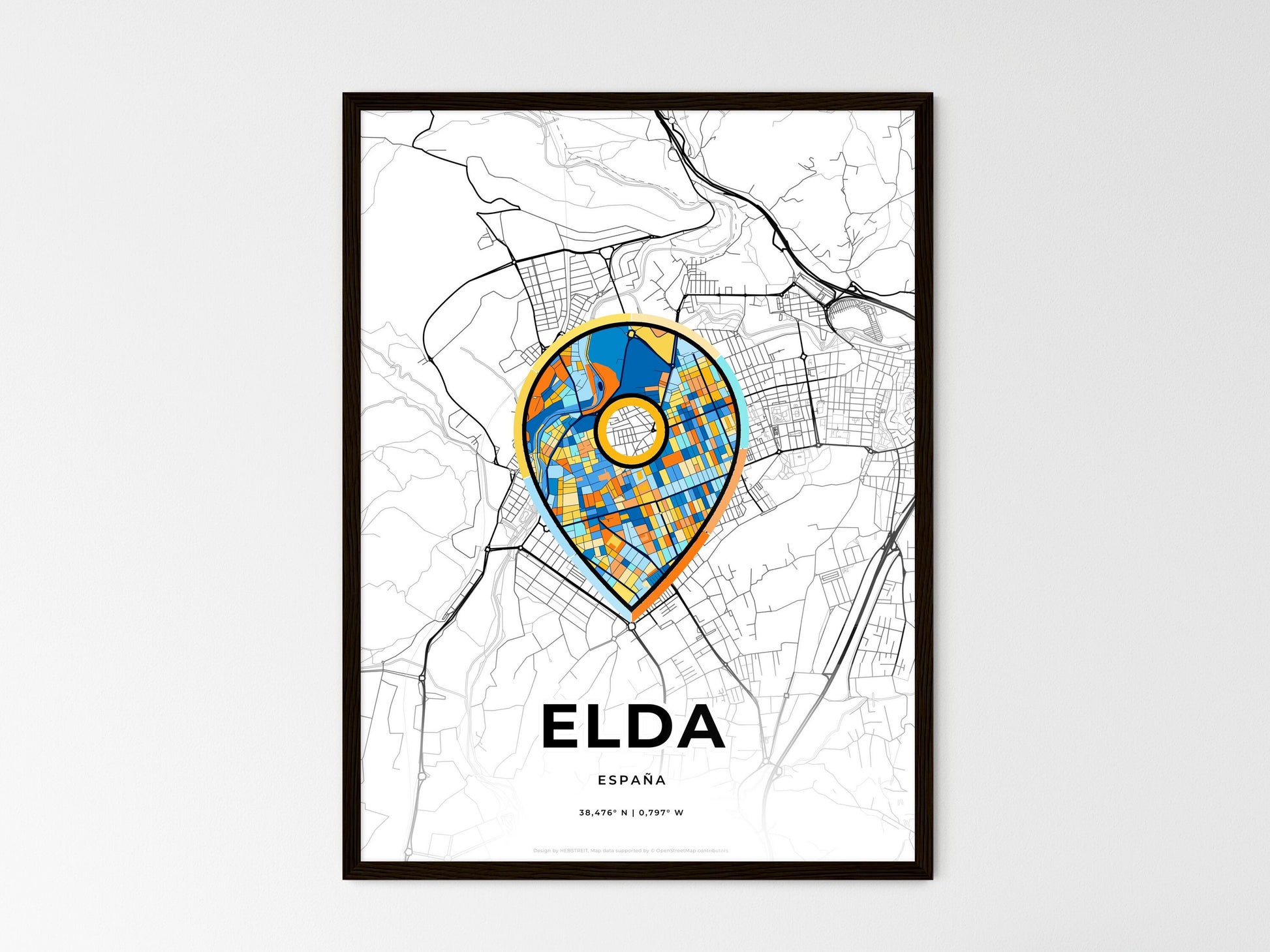 Elda Spain wedding art map with pointer icon
