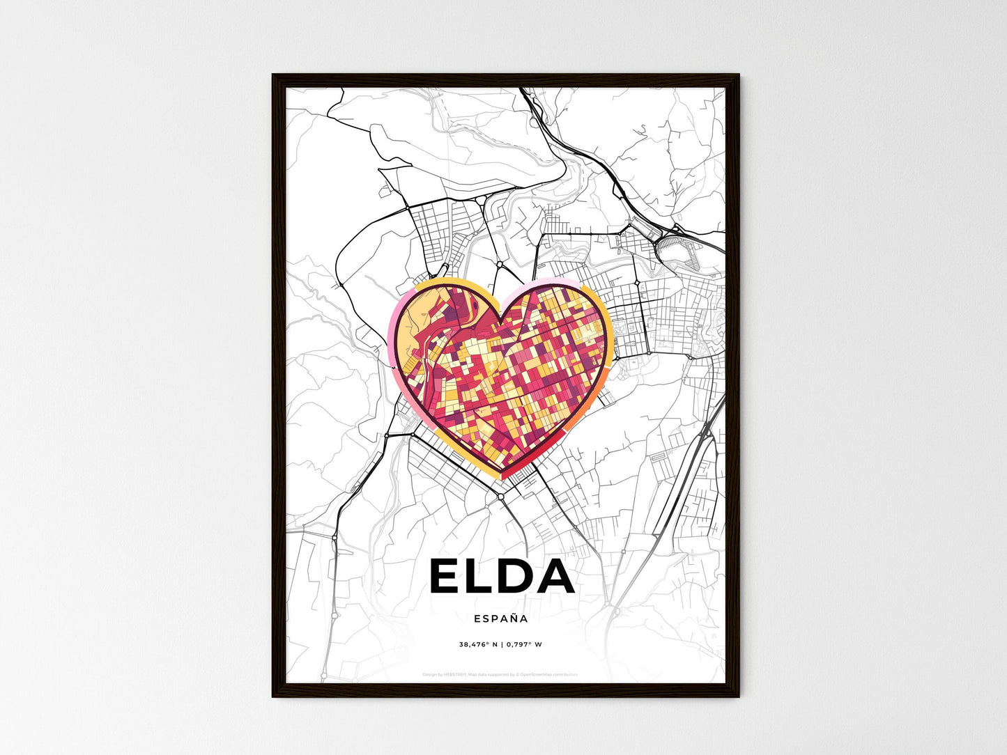 Elda Spain wedding art map with heart icon