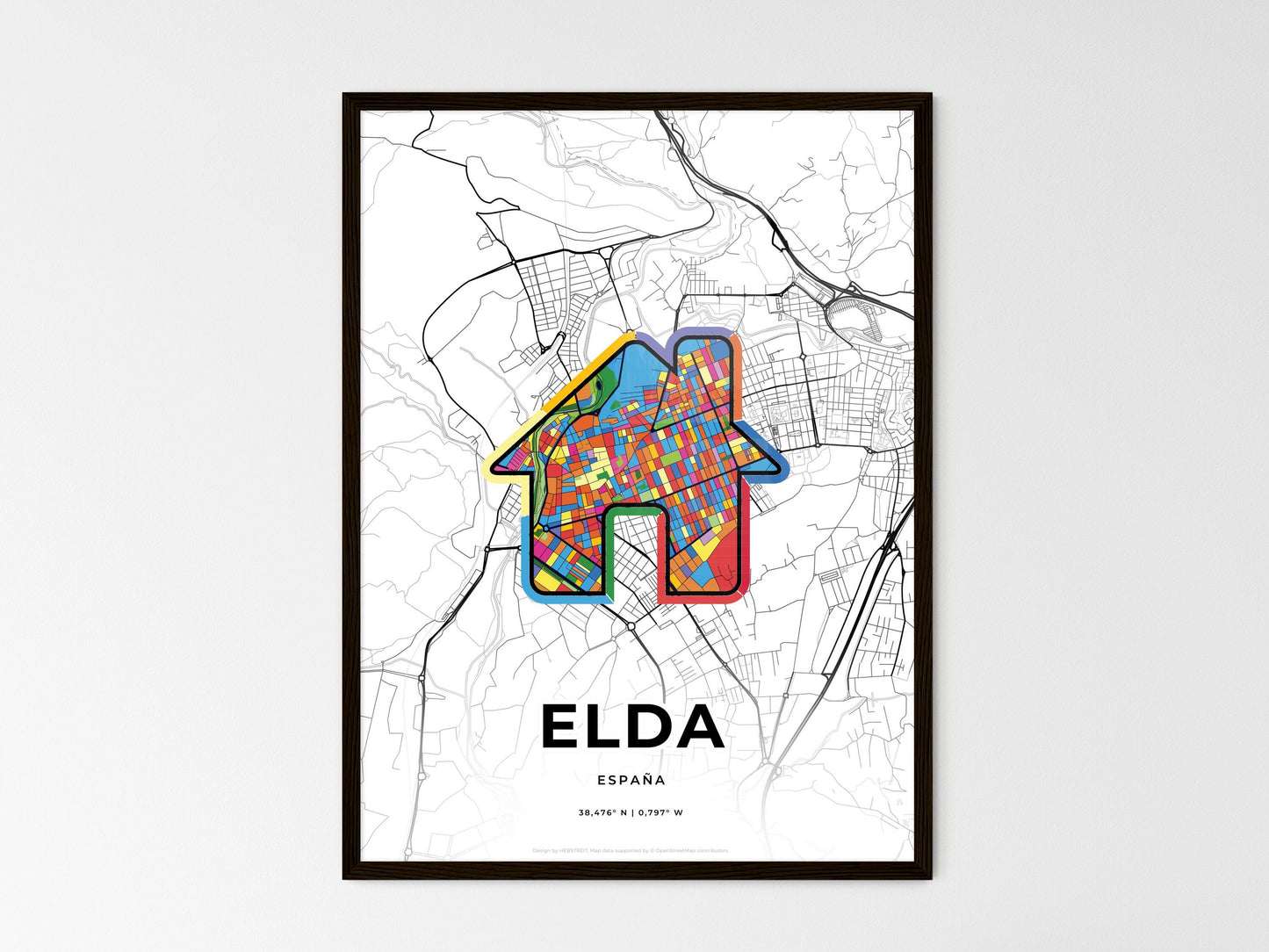 Elda Spain wedding art map with home icon