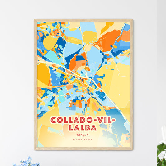 Colorful COLLADO-VILLALBA SPAIN Fine Art Map Blue Orange