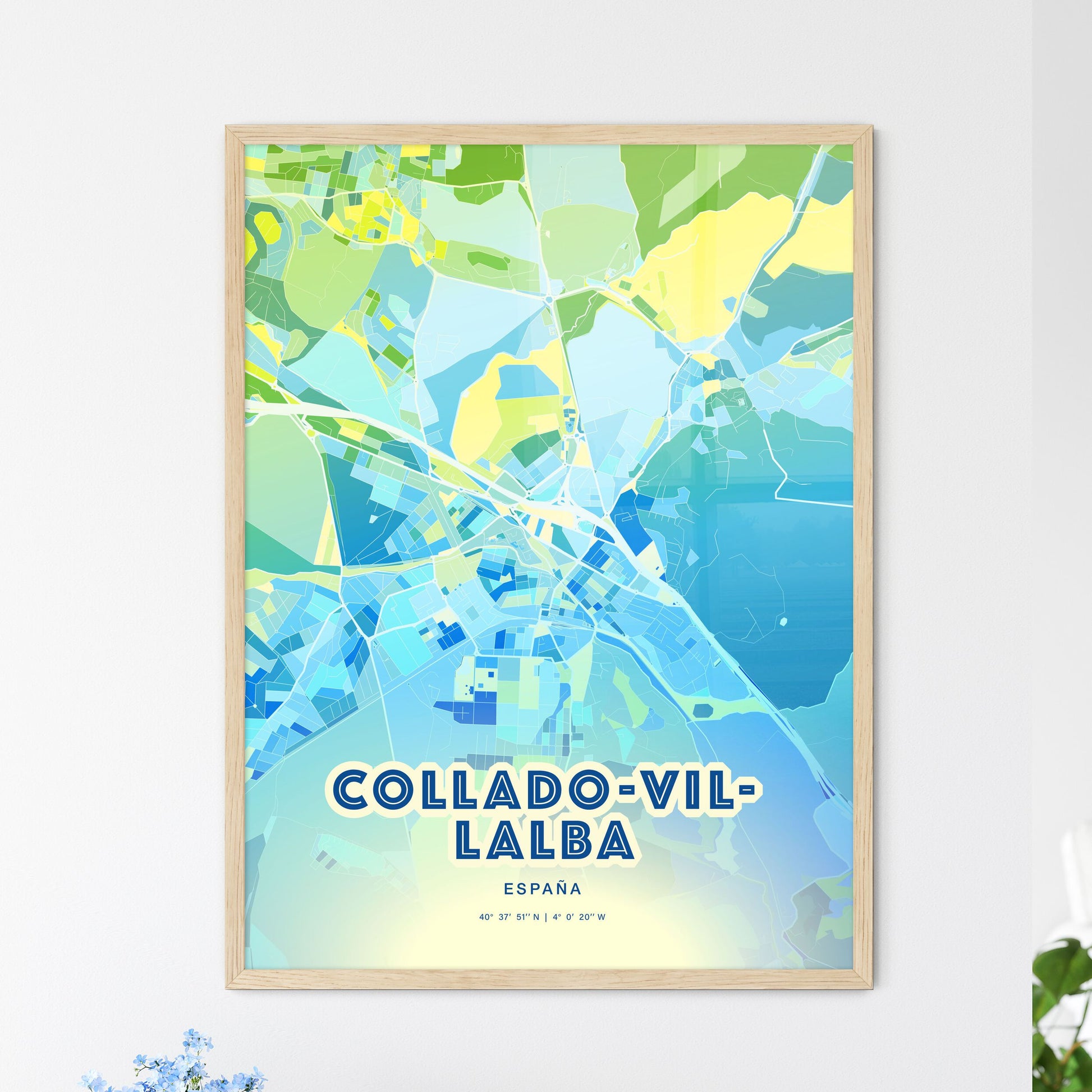 Colorful COLLADO-VILLALBA SPAIN Fine Art Map Cool Blue