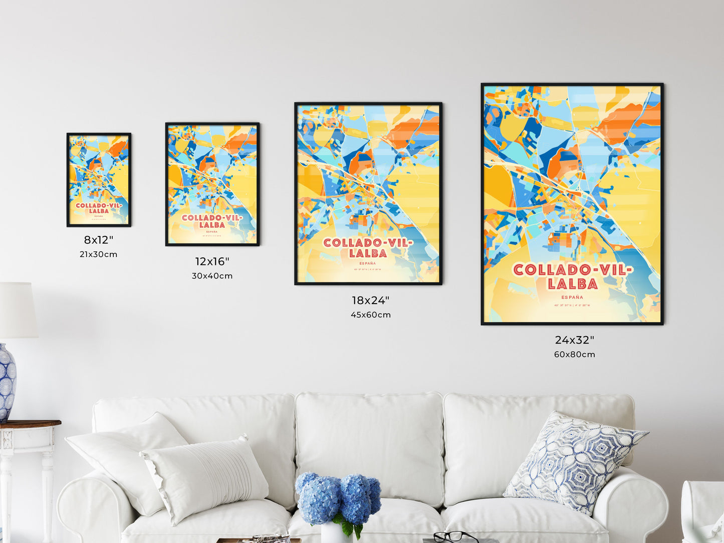 Colorful COLLADO-VILLALBA SPAIN Fine Art Map Blue Orange