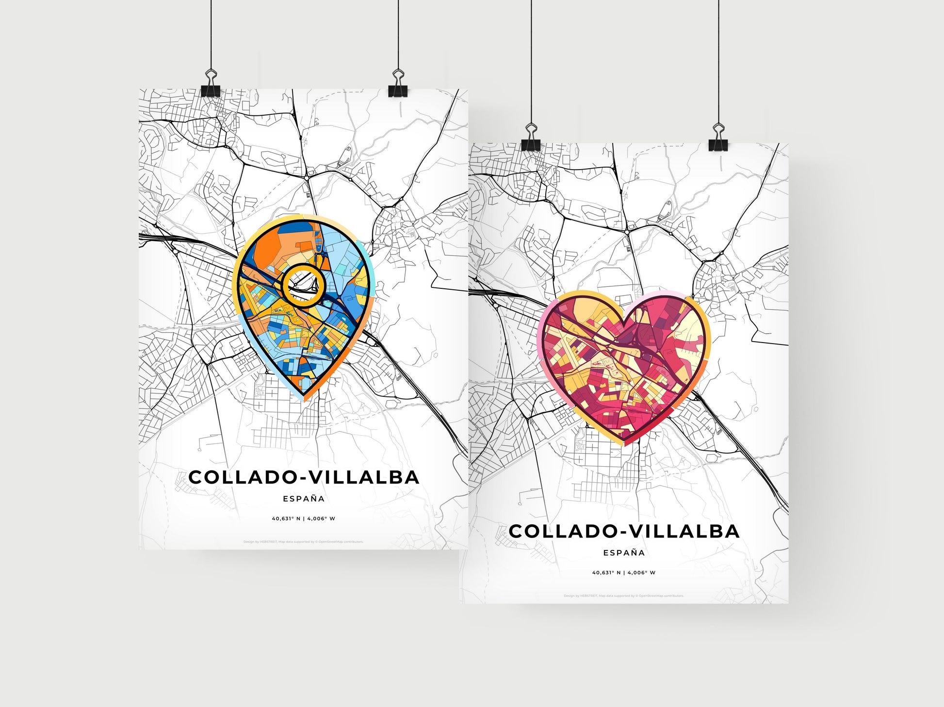 COLLADO-VILLALBA SPAIN minimal art map with a colorful icon. Where it all began, Couple map gift.