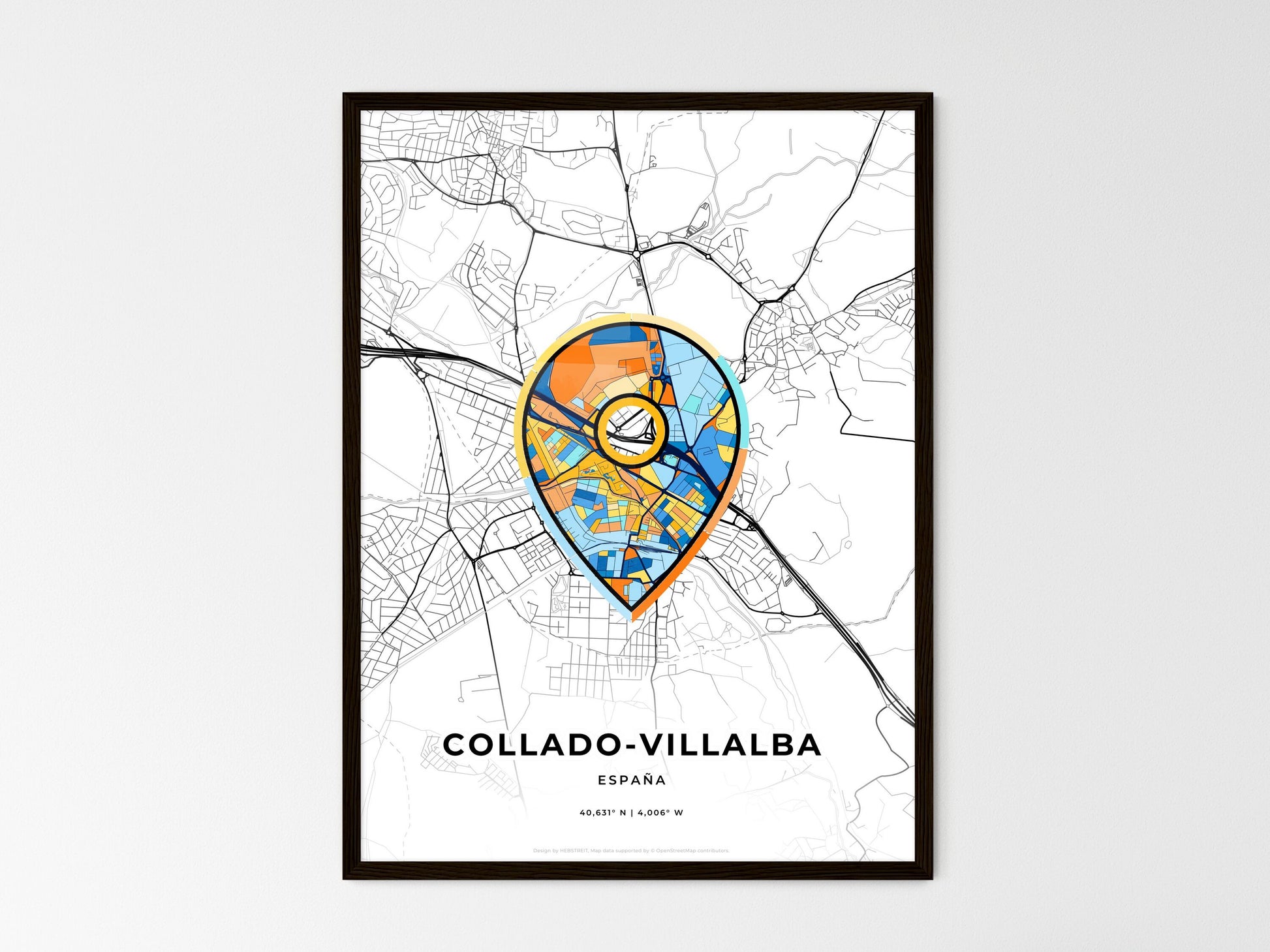 COLLADO-VILLALBA SPAIN minimal art map with a colorful icon. Where it all began, Couple map gift. Style 1