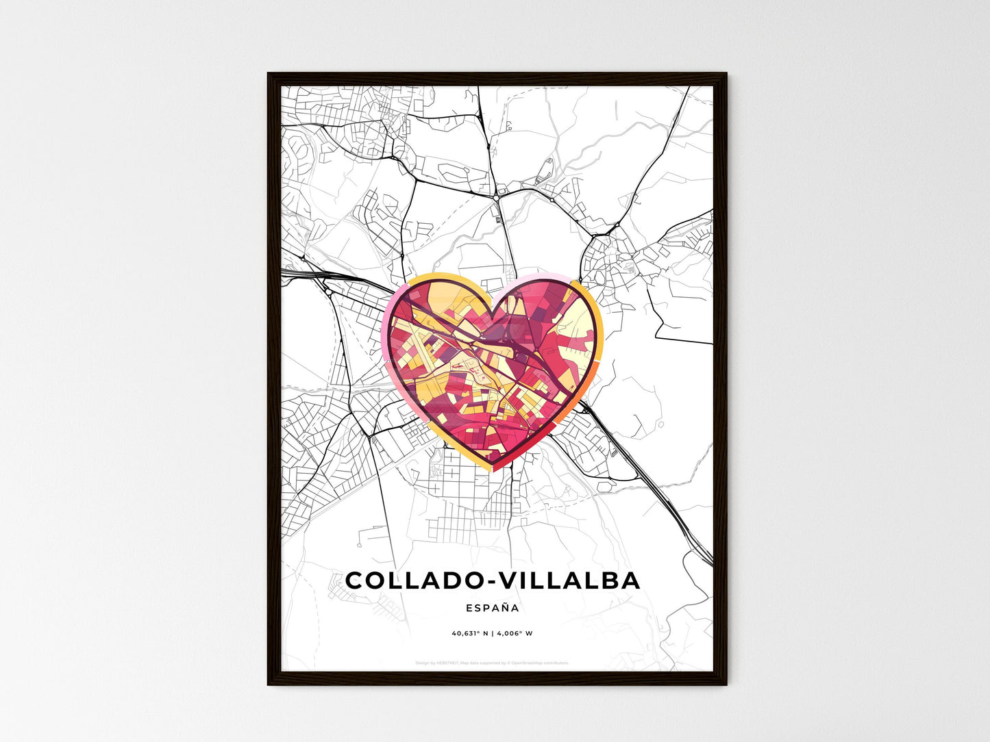 COLLADO-VILLALBA SPAIN minimal art map with a colorful icon. Where it all began, Couple map gift. Style 2