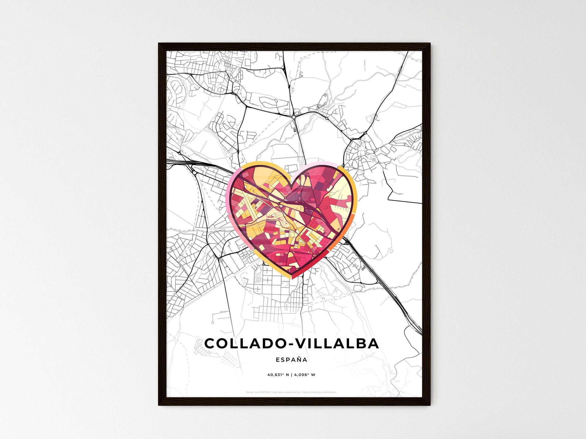 COLLADO-VILLALBA SPAIN minimal art map with a colorful icon. Where it all began, Couple map gift. Style 2