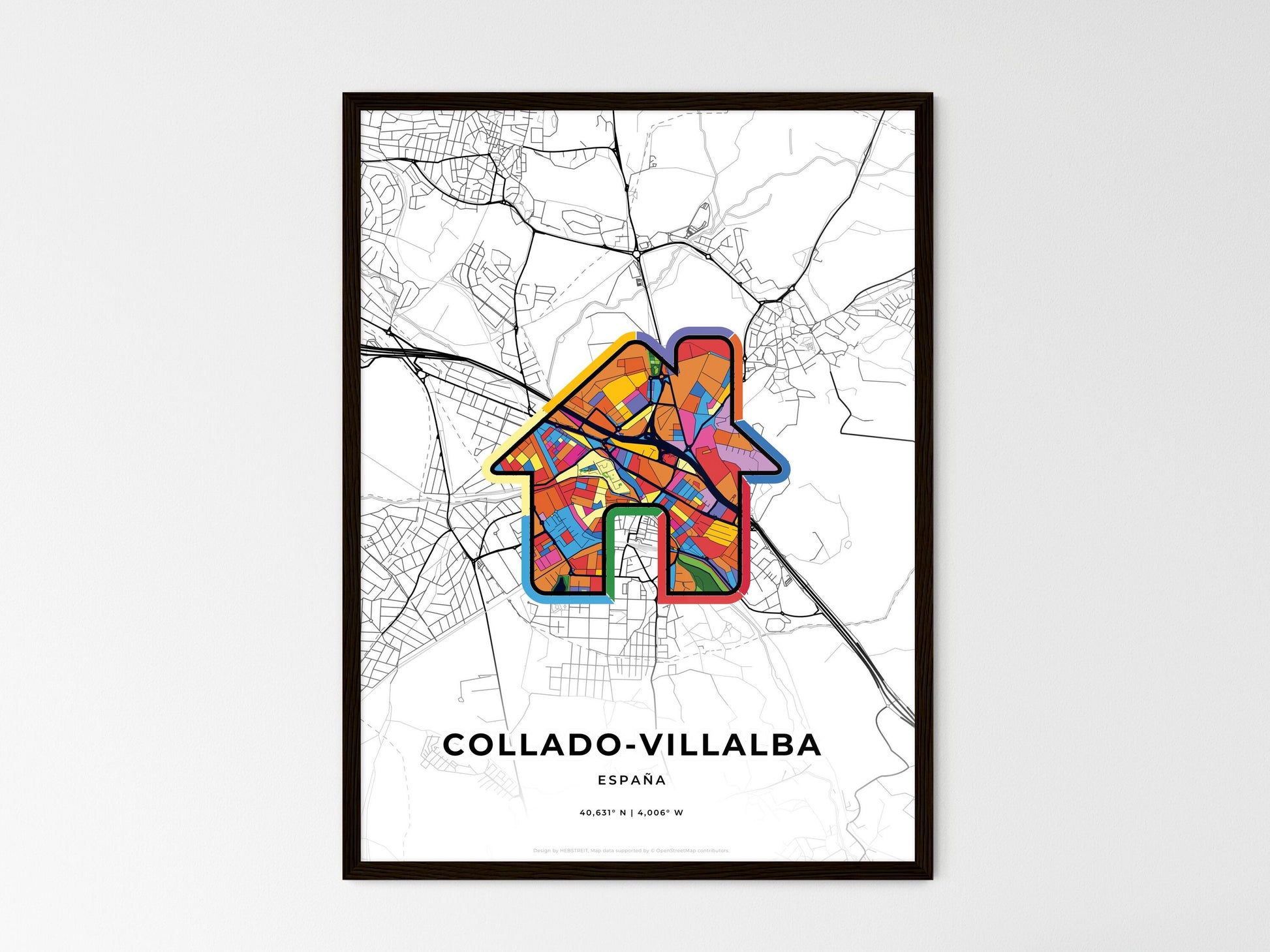 COLLADO-VILLALBA SPAIN minimal art map with a colorful icon. Where it all began, Couple map gift. Style 3