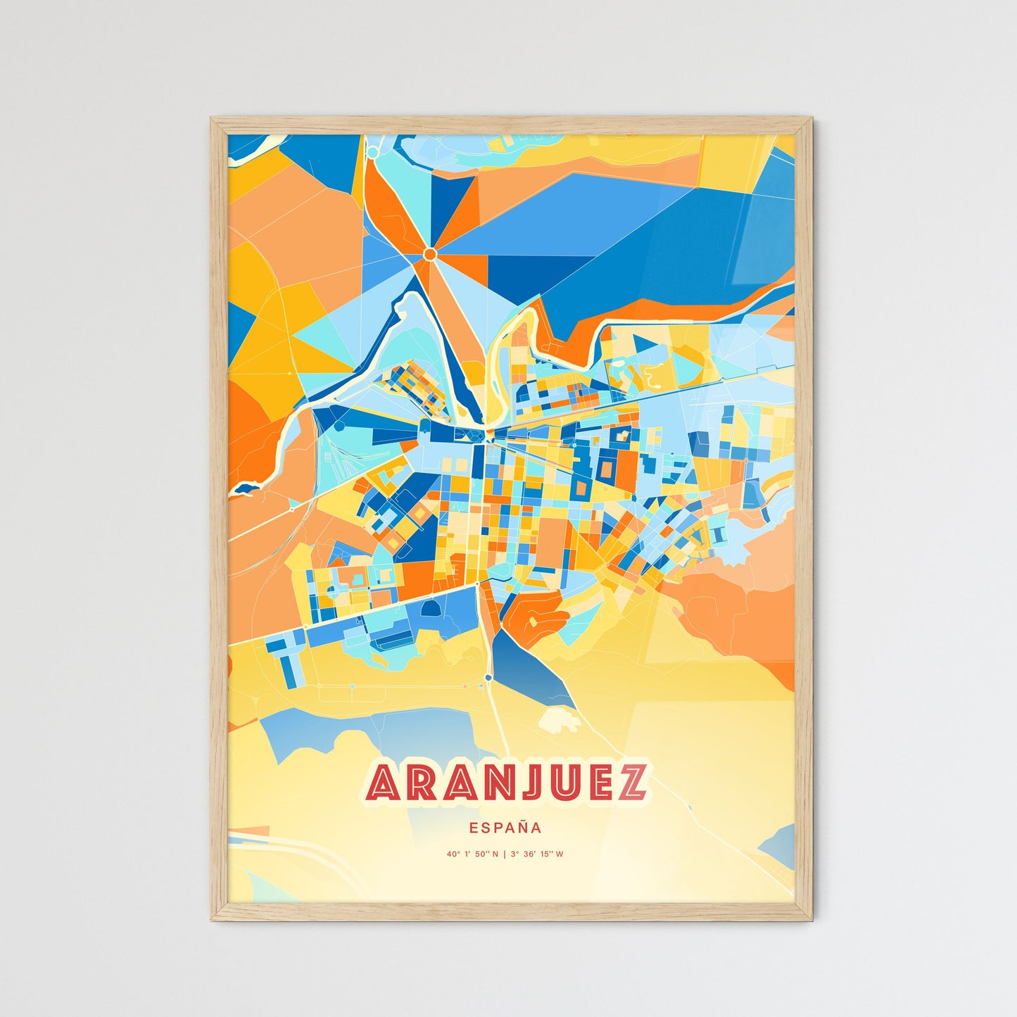 Colorful ARANJUEZ SPAIN Fine Art Map Blue Orange