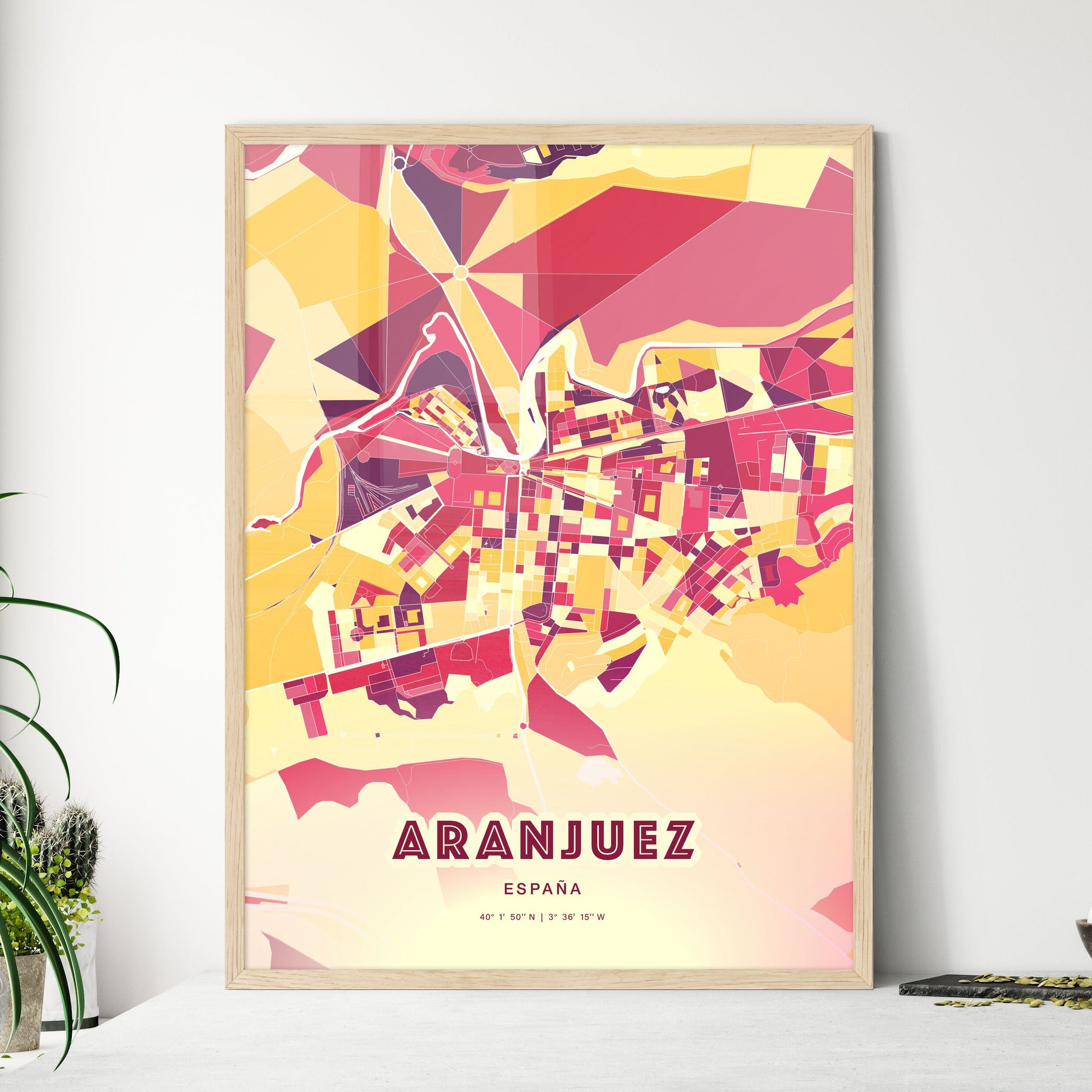 Colorful ARANJUEZ SPAIN Fine Art Map Hot Red