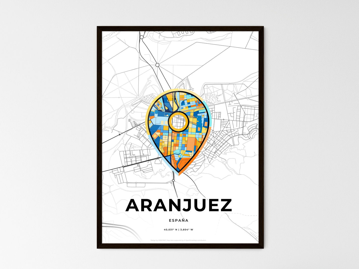 Aranjuez Spain wedding art map with pointer icon