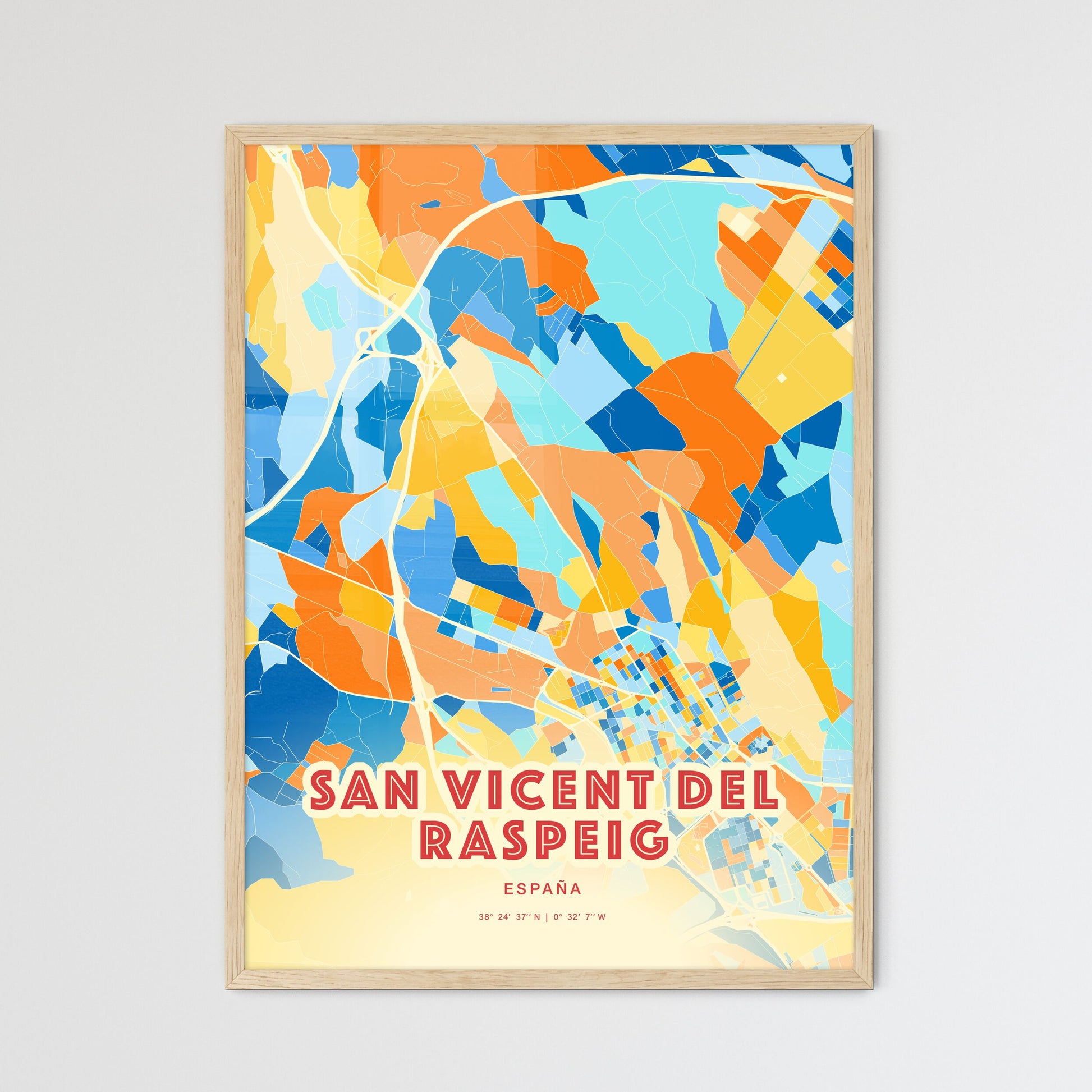 Colorful SAN VICENT DEL RASPEIG SPAIN Fine Art Map Blue Orange