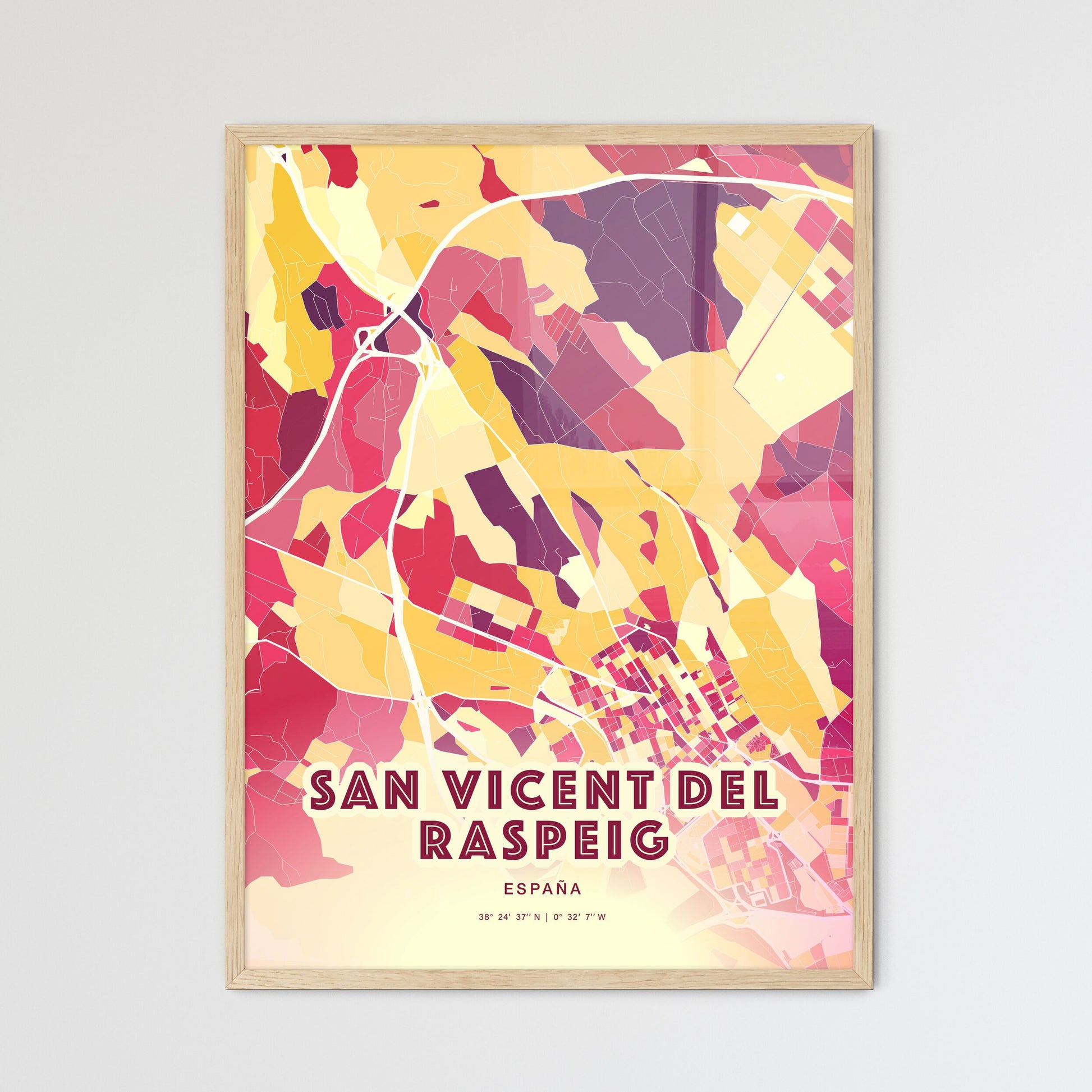 Colorful SAN VICENT DEL RASPEIG SPAIN Fine Art Map Hot Red