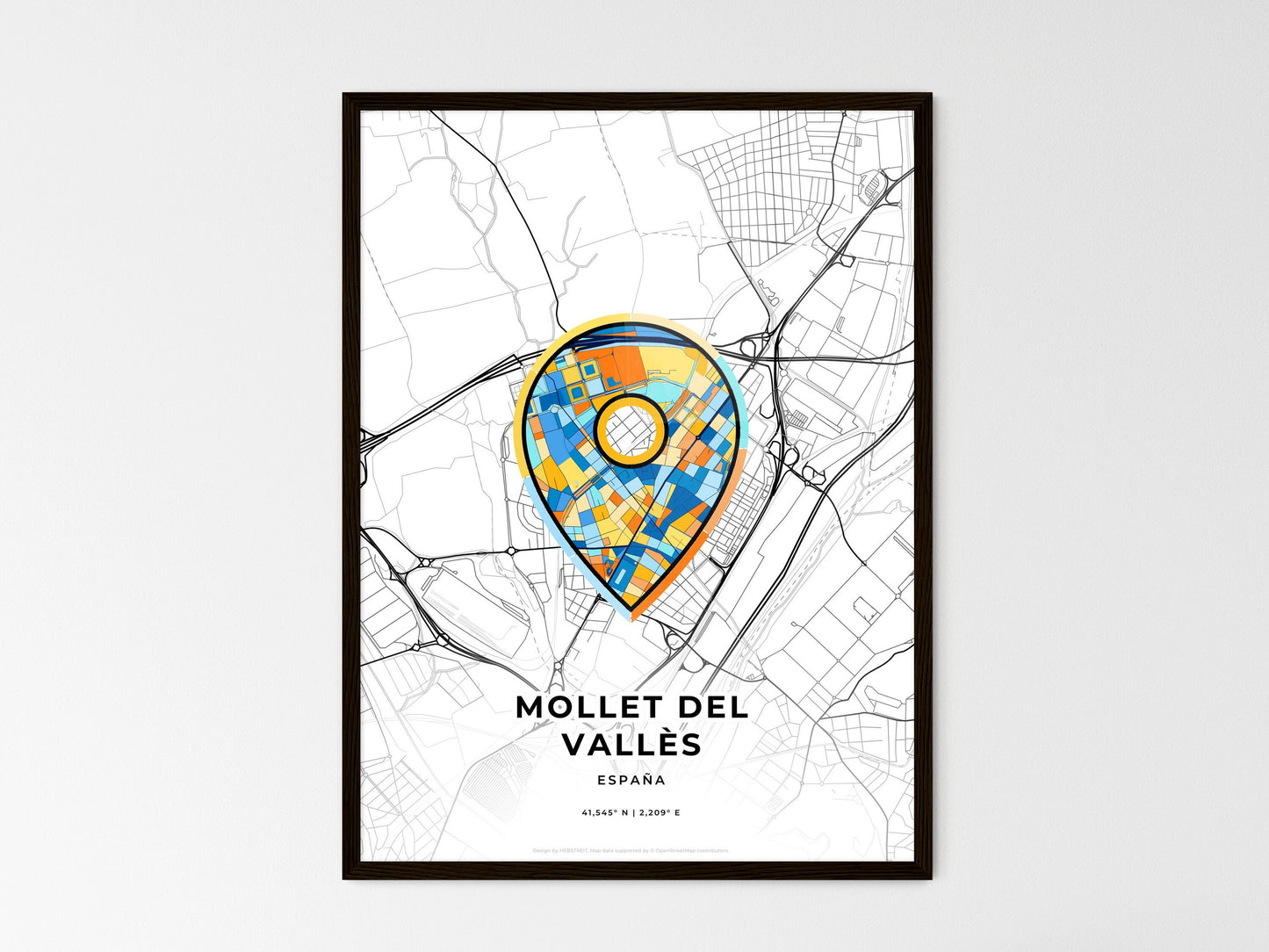 Mollet Del Vallès Spain wedding art map with pointer icon
