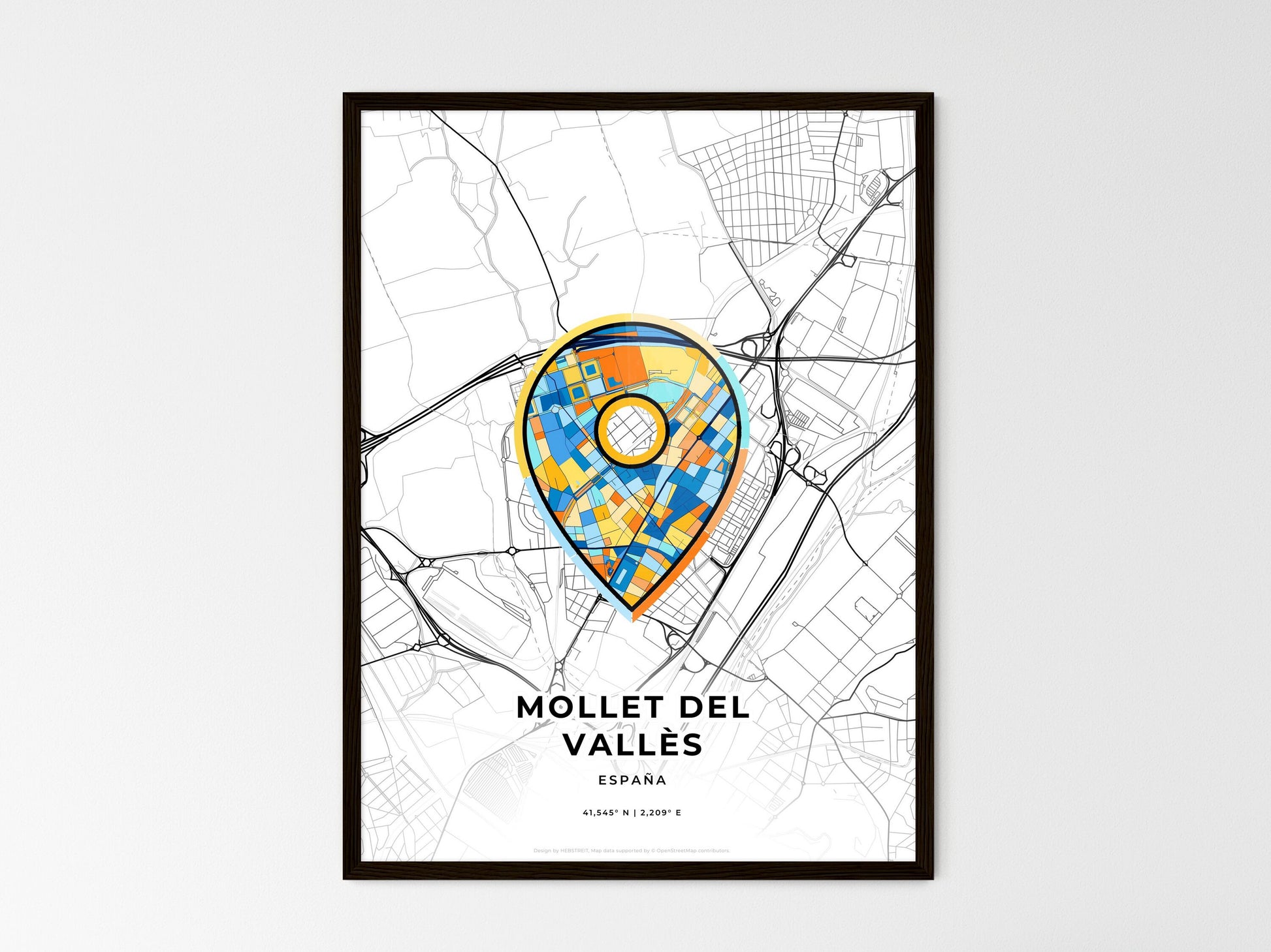 Mollet Del Vallès Spain wedding art map with pointer icon