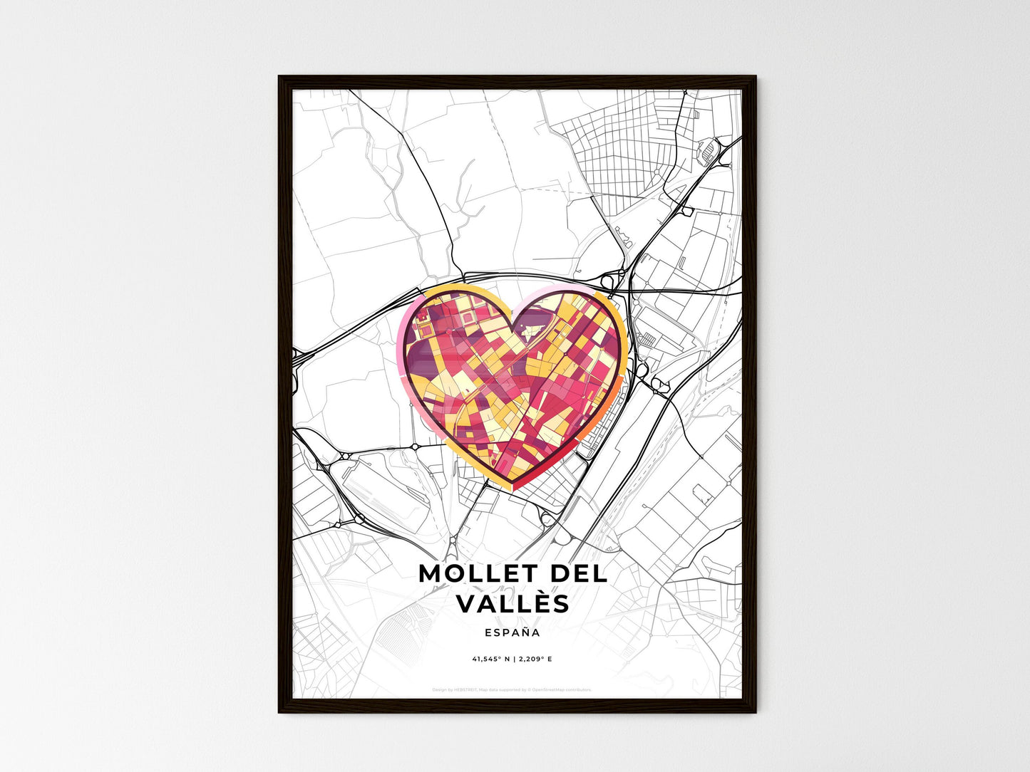 Mollet Del Vallès Spain wedding art map with heart icon