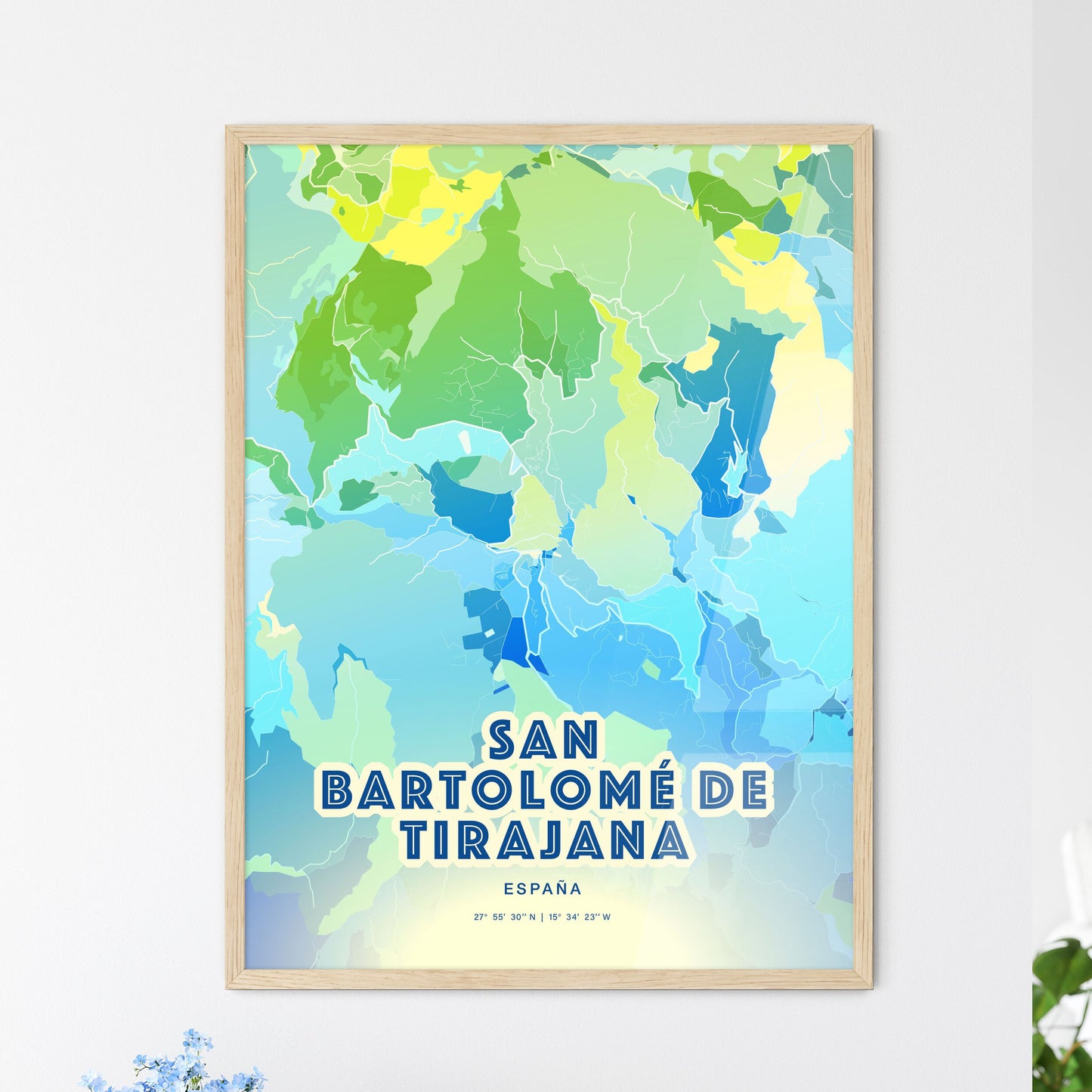 Colorful SAN BARTOLOMÉ DE TIRAJANA SPAIN Fine Art Map Cool Blue