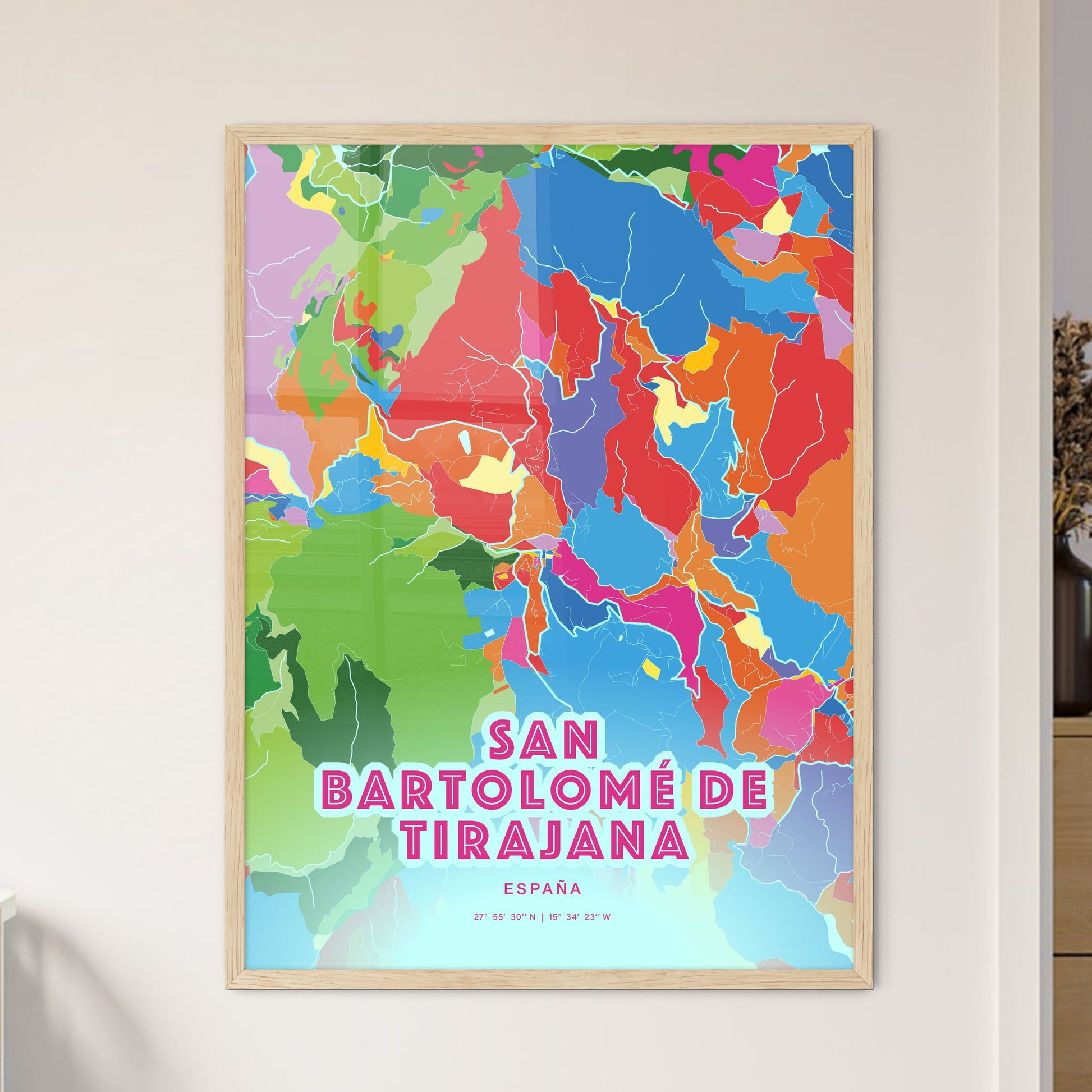 Colorful SAN BARTOLOMÉ DE TIRAJANA SPAIN Fine Art Map Crazy Colors