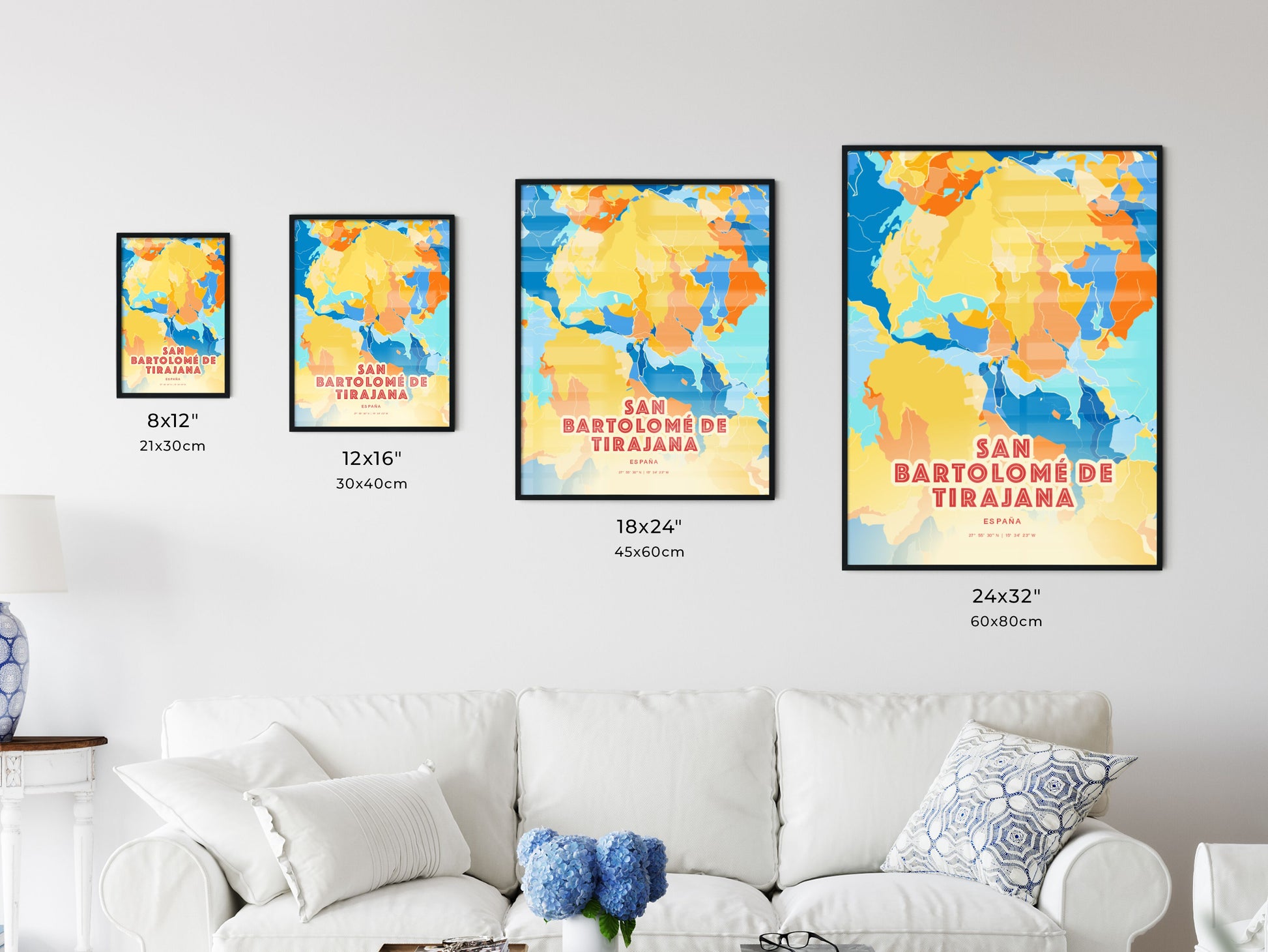 Colorful SAN BARTOLOMÉ DE TIRAJANA SPAIN Fine Art Map Blue Orange