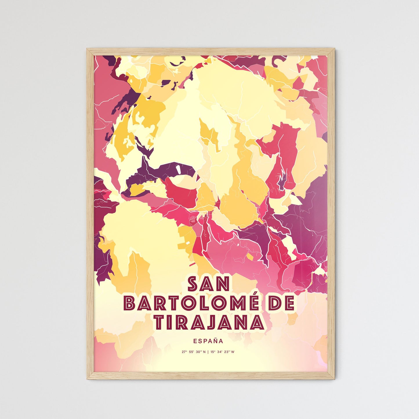 Colorful SAN BARTOLOMÉ DE TIRAJANA SPAIN Fine Art Map Hot Red