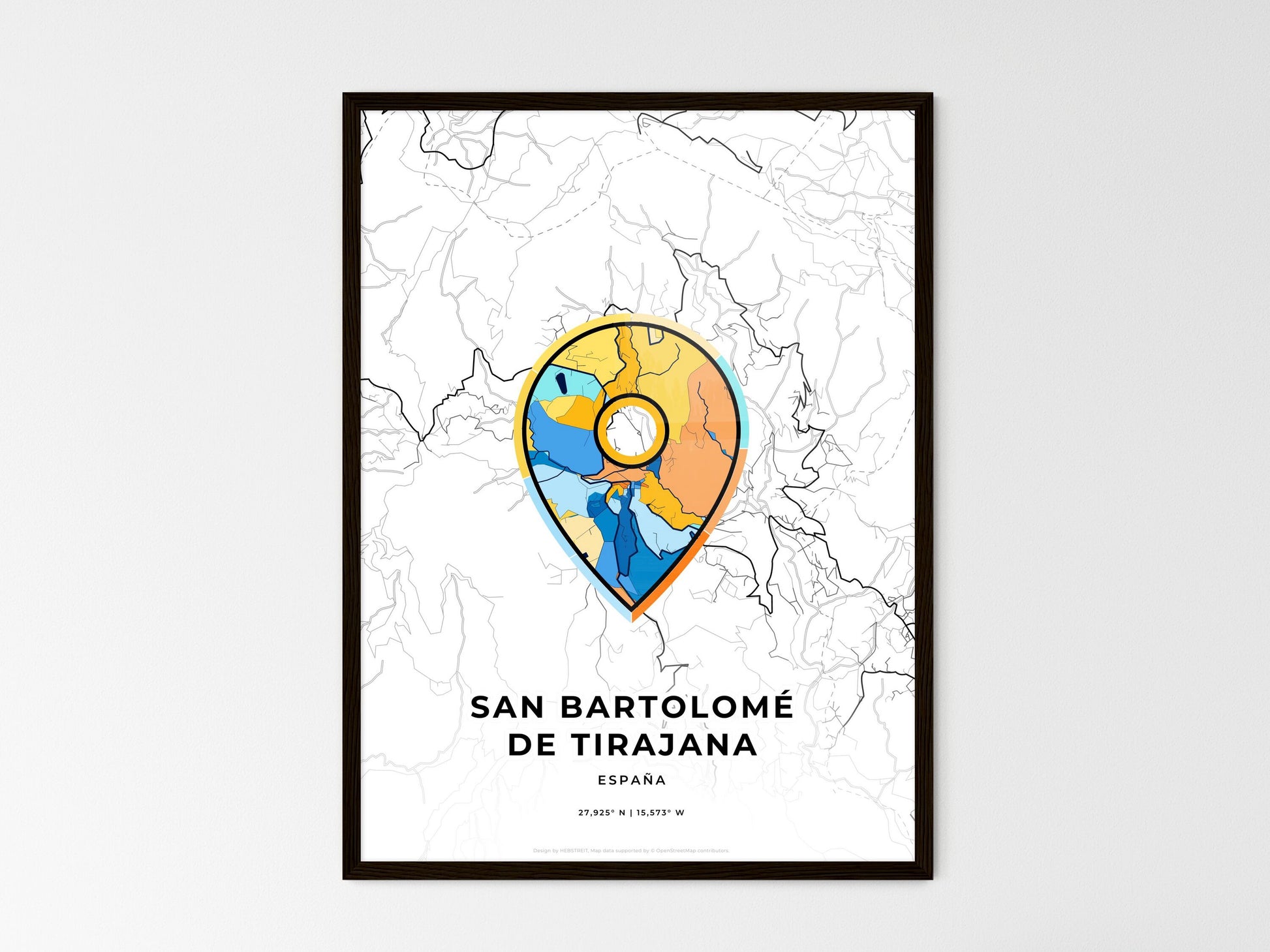 San Bartolomé De Tirajana Spain wedding art map with pointer icon