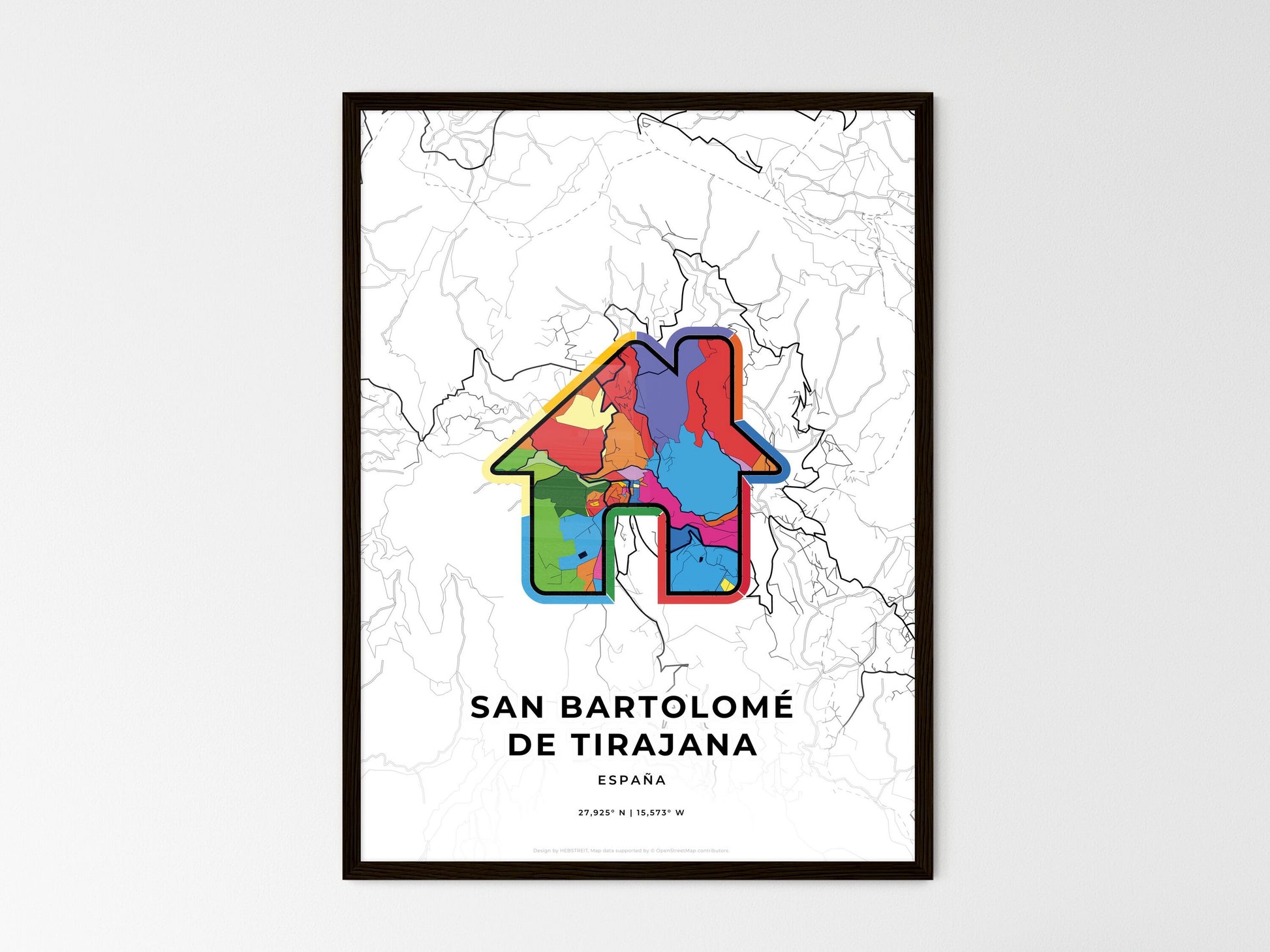 San Bartolomé De Tirajana Spain wedding art map with home icon
