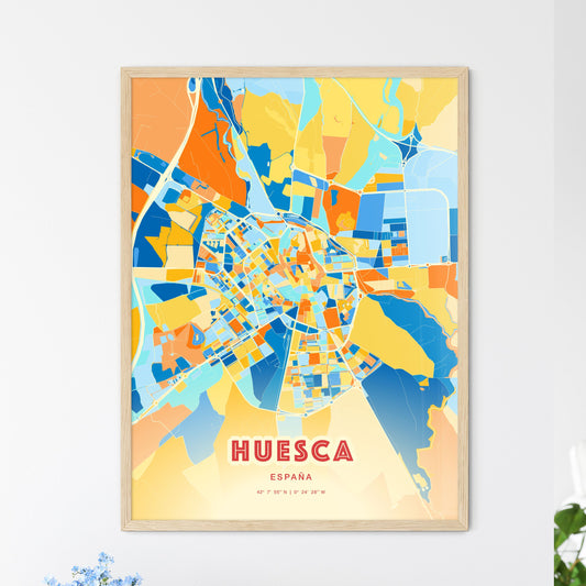 Colorful HUESCA SPAIN Fine Art Map Blue Orange