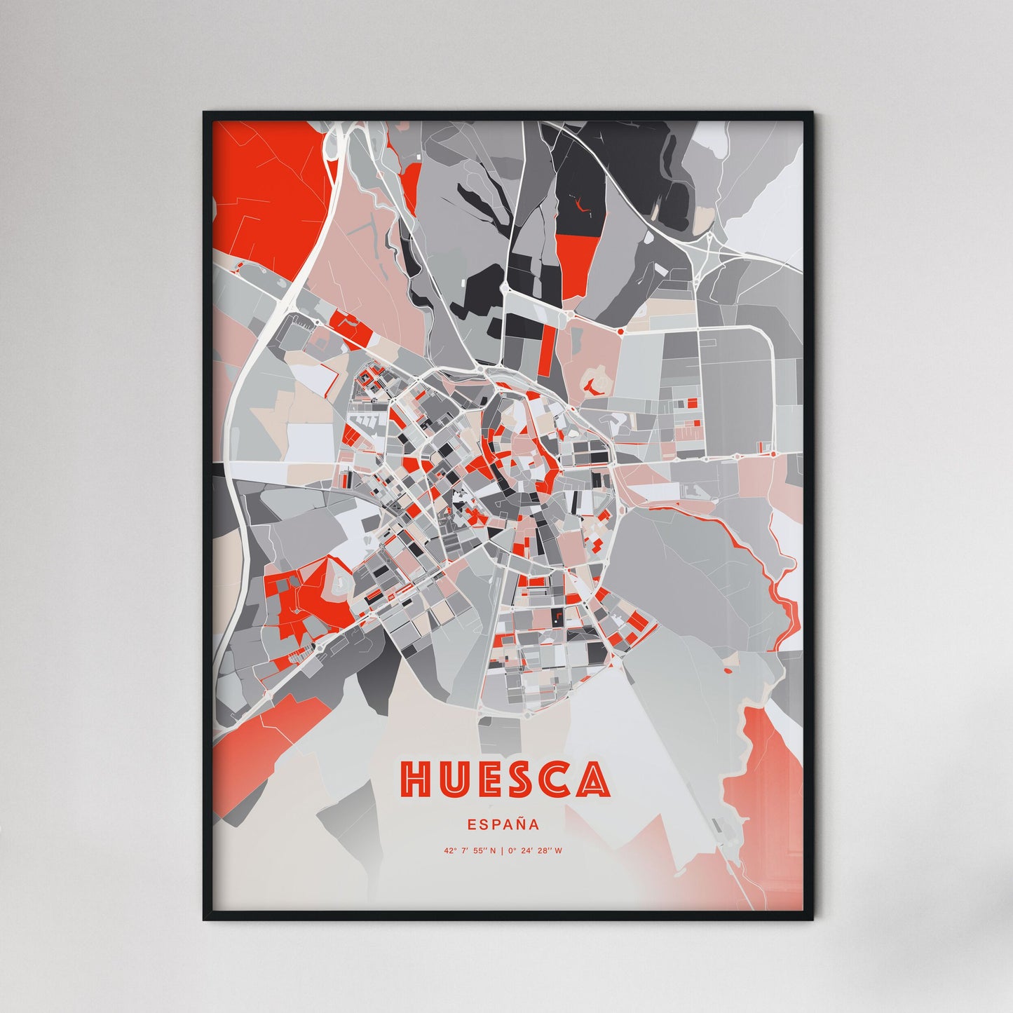 Colorful HUESCA SPAIN Fine Art Map Modern