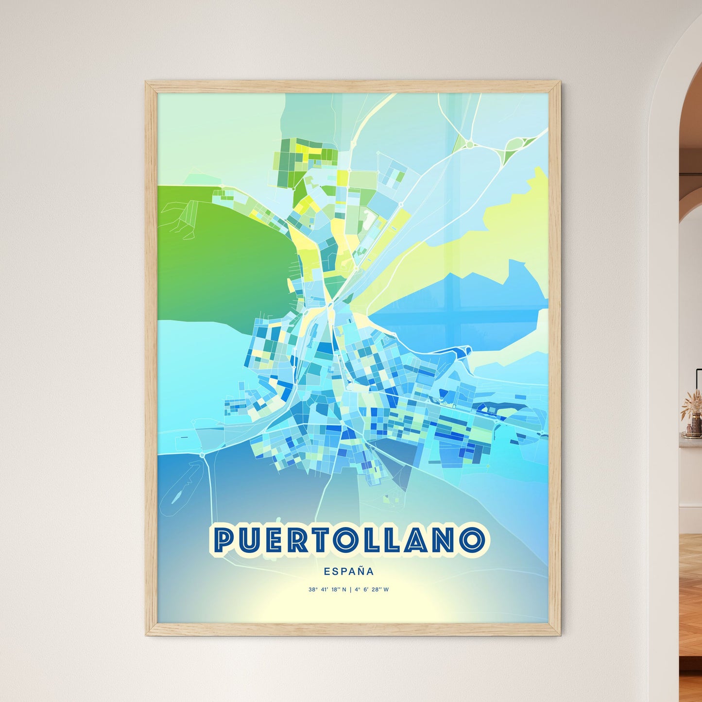 Colorful PUERTOLLANO SPAIN Fine Art Map Cool Blue