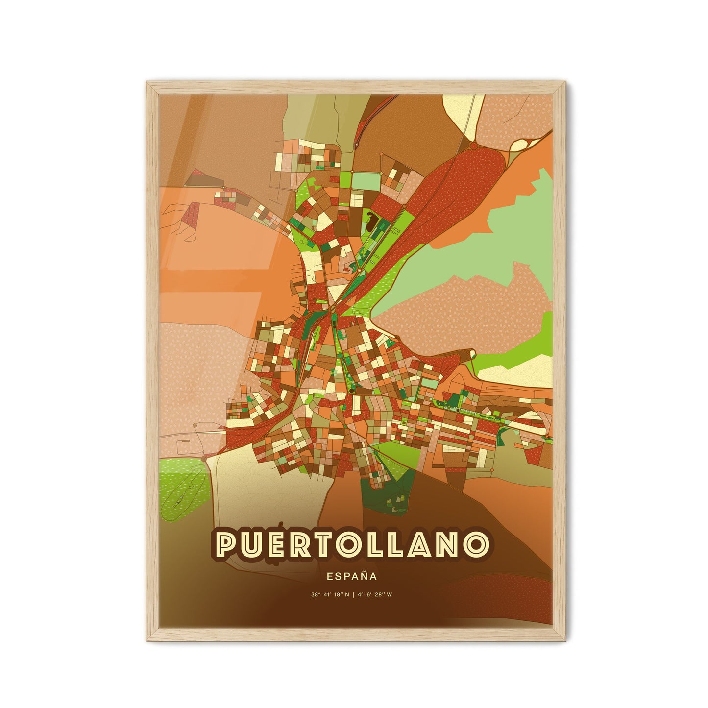 Colorful PUERTOLLANO SPAIN Fine Art Map Farmhouse