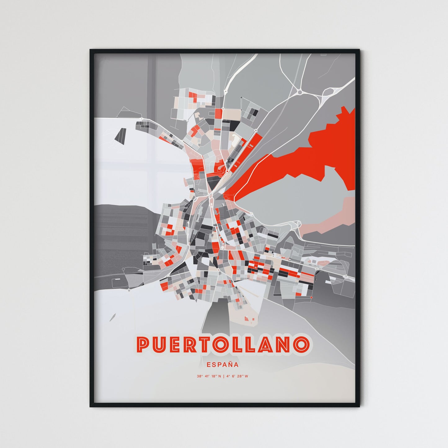 Colorful PUERTOLLANO SPAIN Fine Art Map Modern