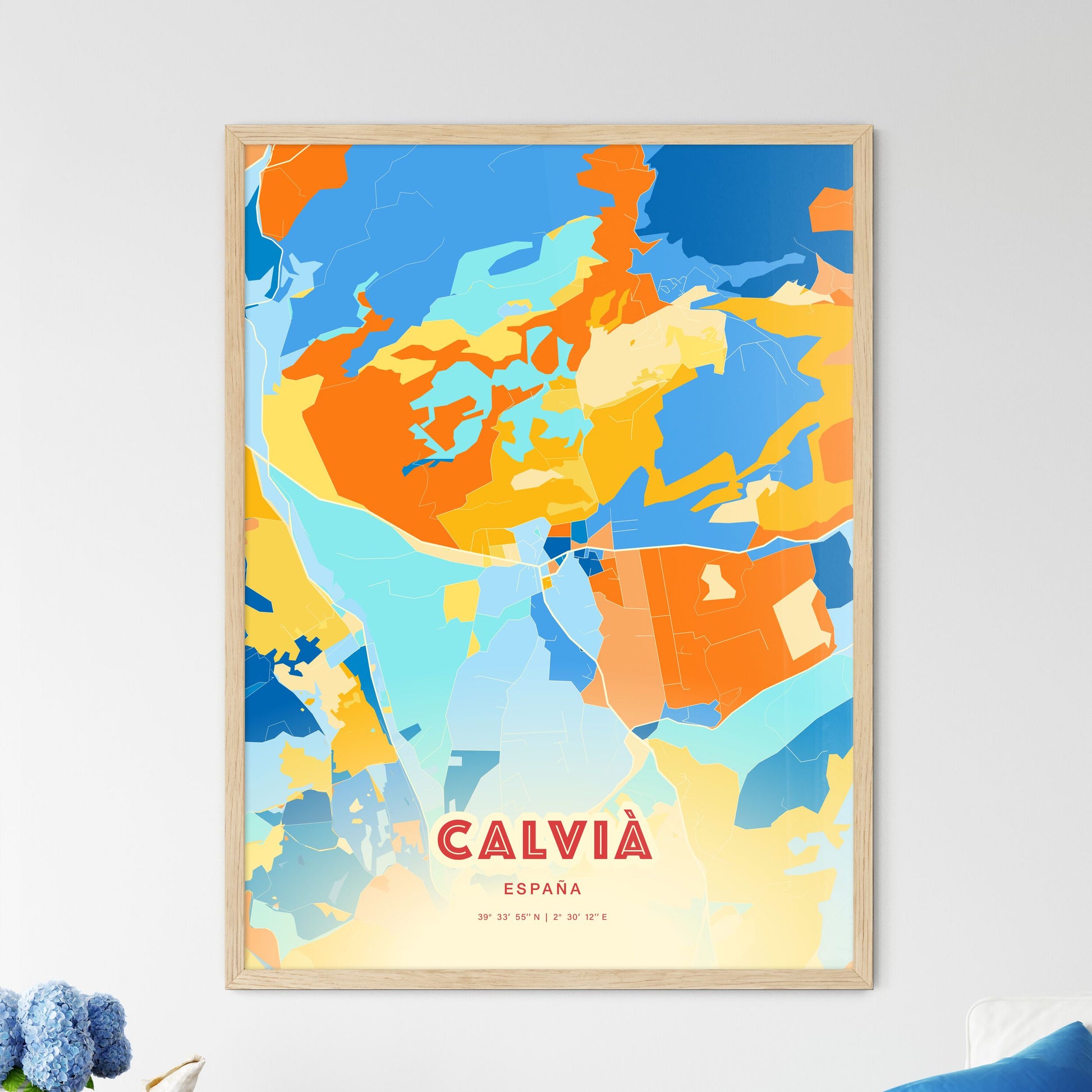 Colorful CALVIÀ SPAIN Fine Art Map Blue Orange