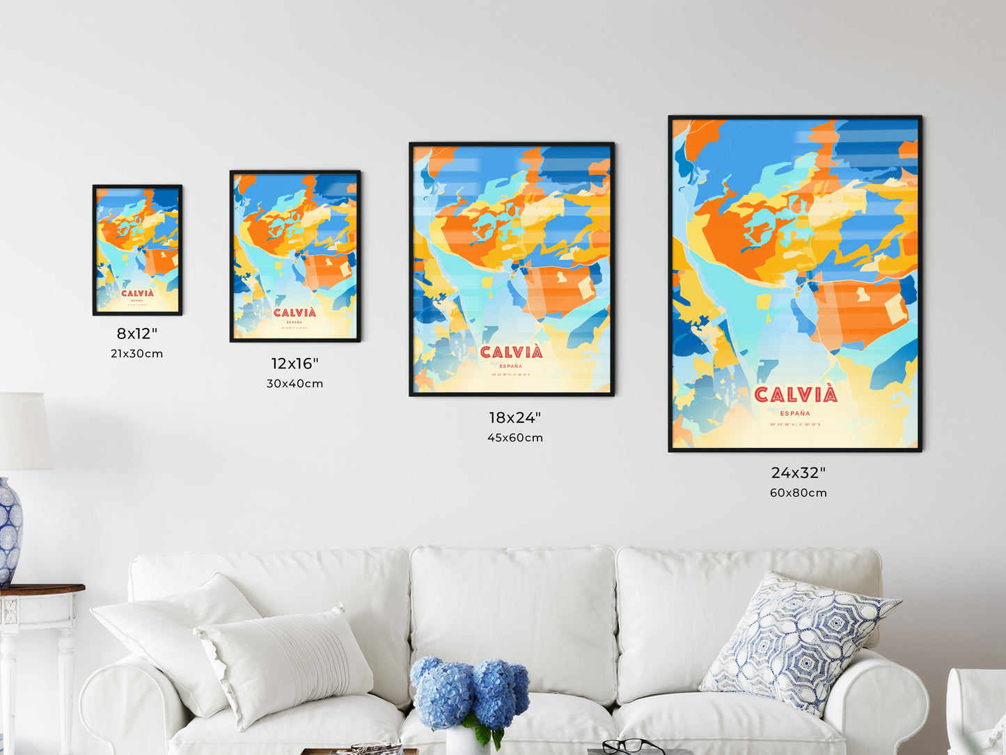 Colorful CALVIÀ SPAIN Fine Art Map Blue Orange