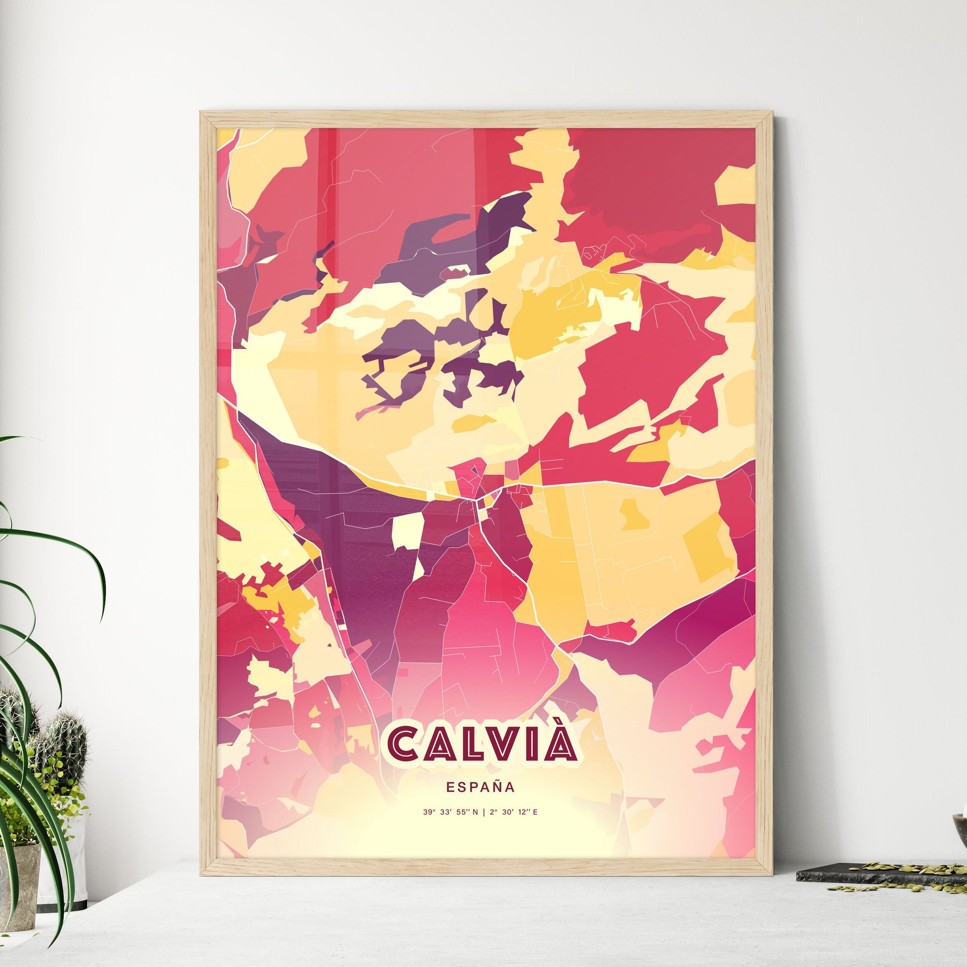 Colorful CALVIÀ SPAIN Fine Art Map Hot Red