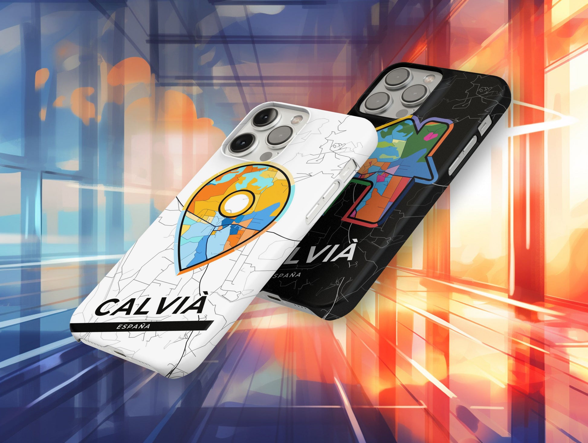 Calvià Spain slim phone case with colorful icon. Birthday, wedding or housewarming gift. Couple match cases.