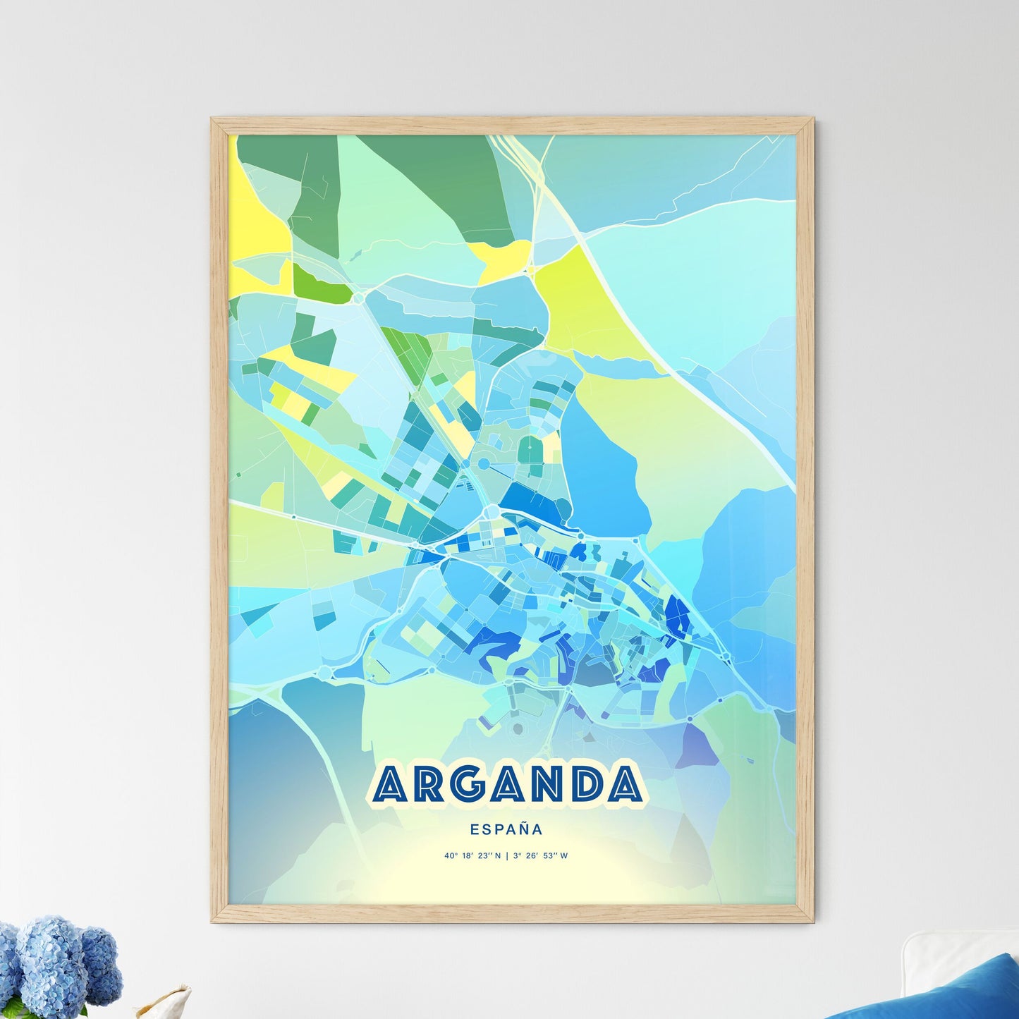 Colorful ARGANDA SPAIN Fine Art Map Cool Blue