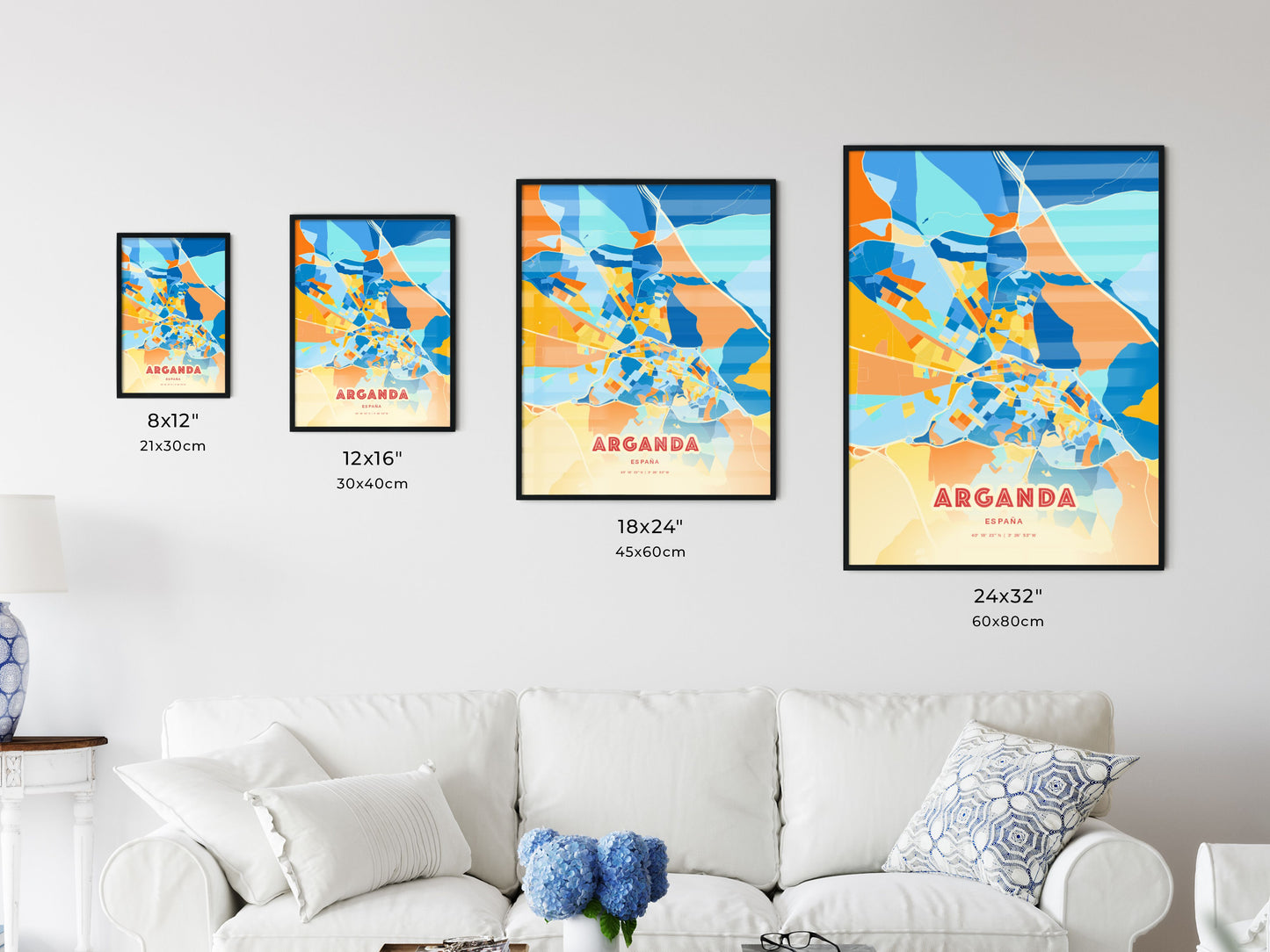 Colorful ARGANDA SPAIN Fine Art Map Blue Orange