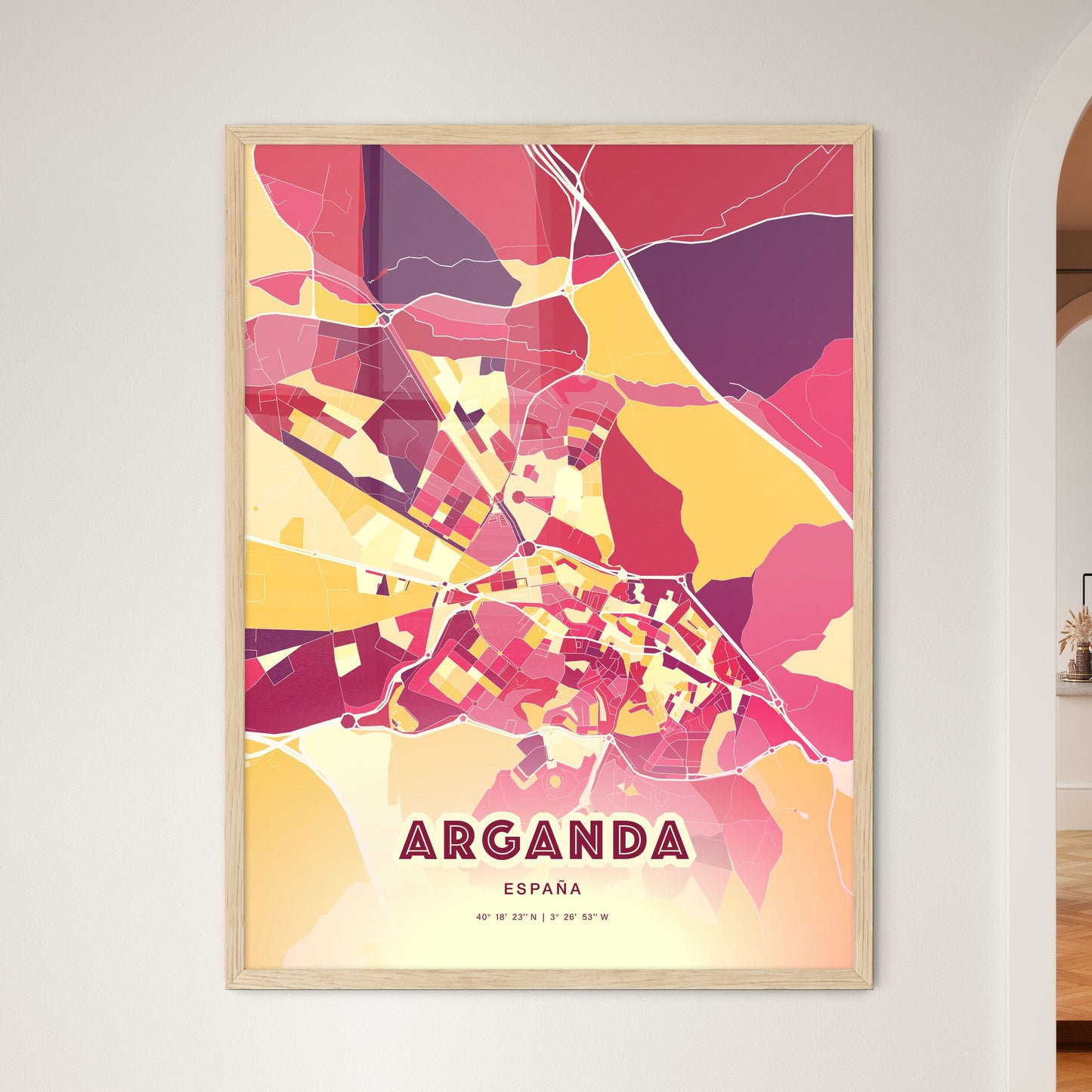 Colorful ARGANDA SPAIN Fine Art Map Hot Red