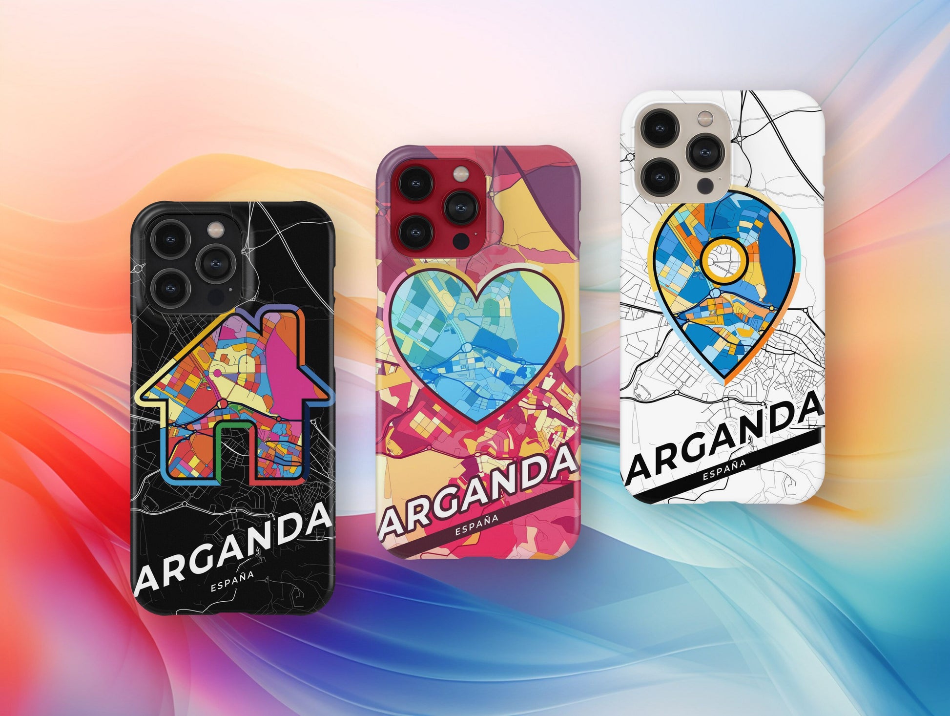 Arganda Spain slim phone case with colorful icon. Birthday, wedding or housewarming gift. Couple match cases.