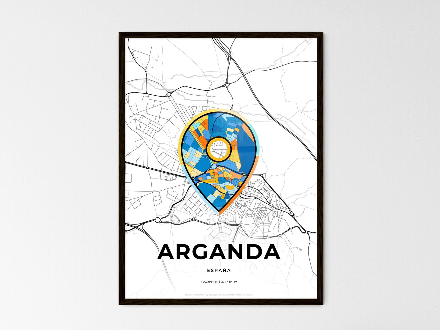 Arganda Spain wedding art map with pointer icon