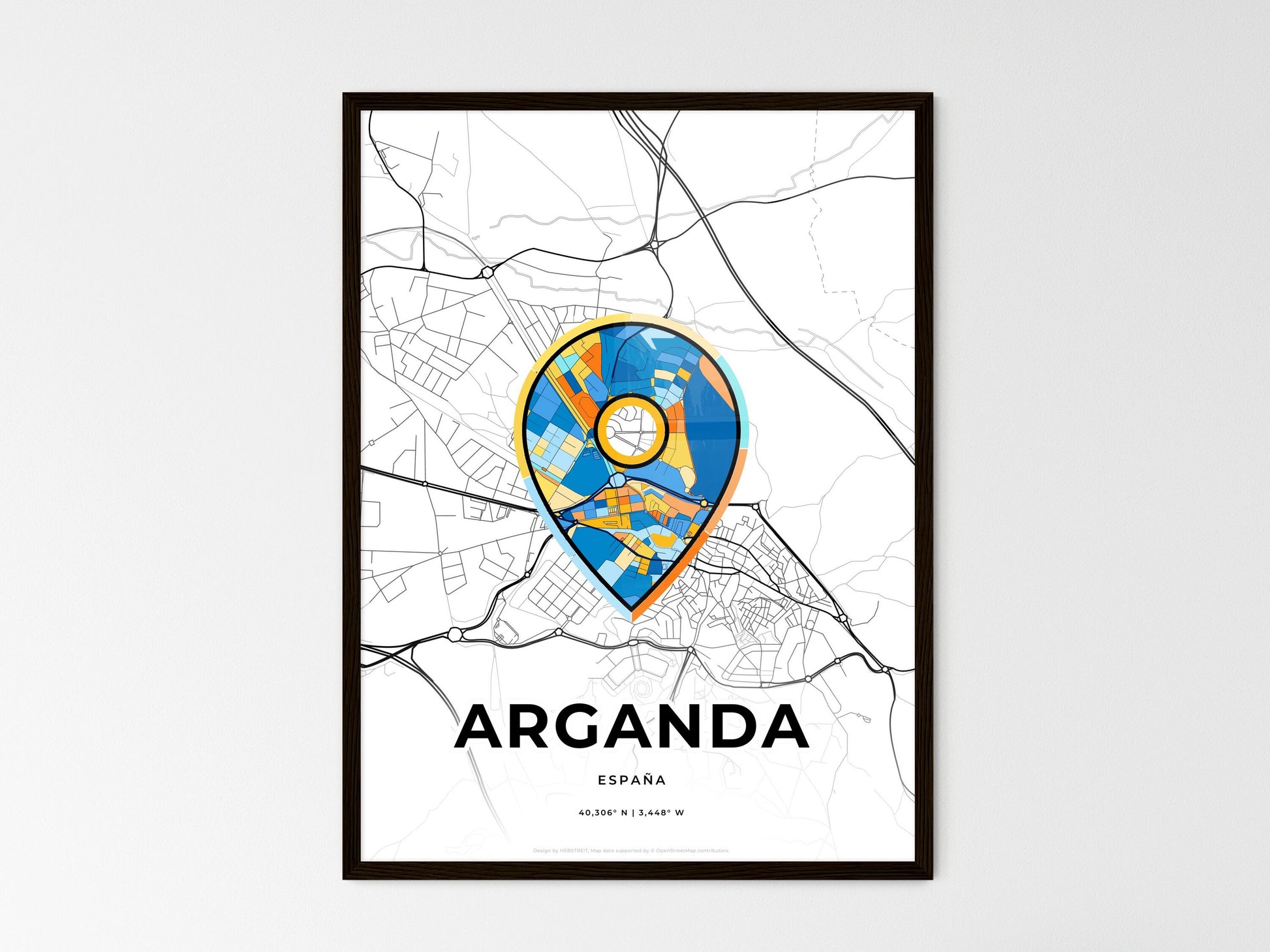 Arganda Spain wedding art map with pointer icon
