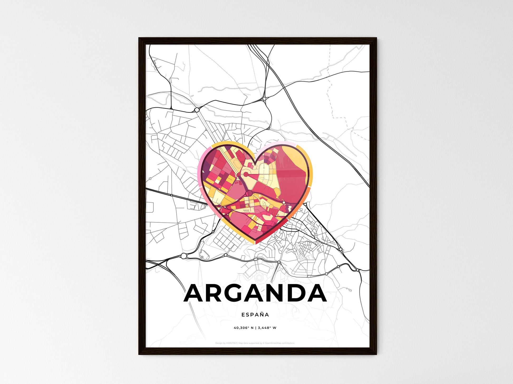 ARGANDA SPAIN minimal art map with a colorful icon. Where it all began, Couple map gift. Style 2