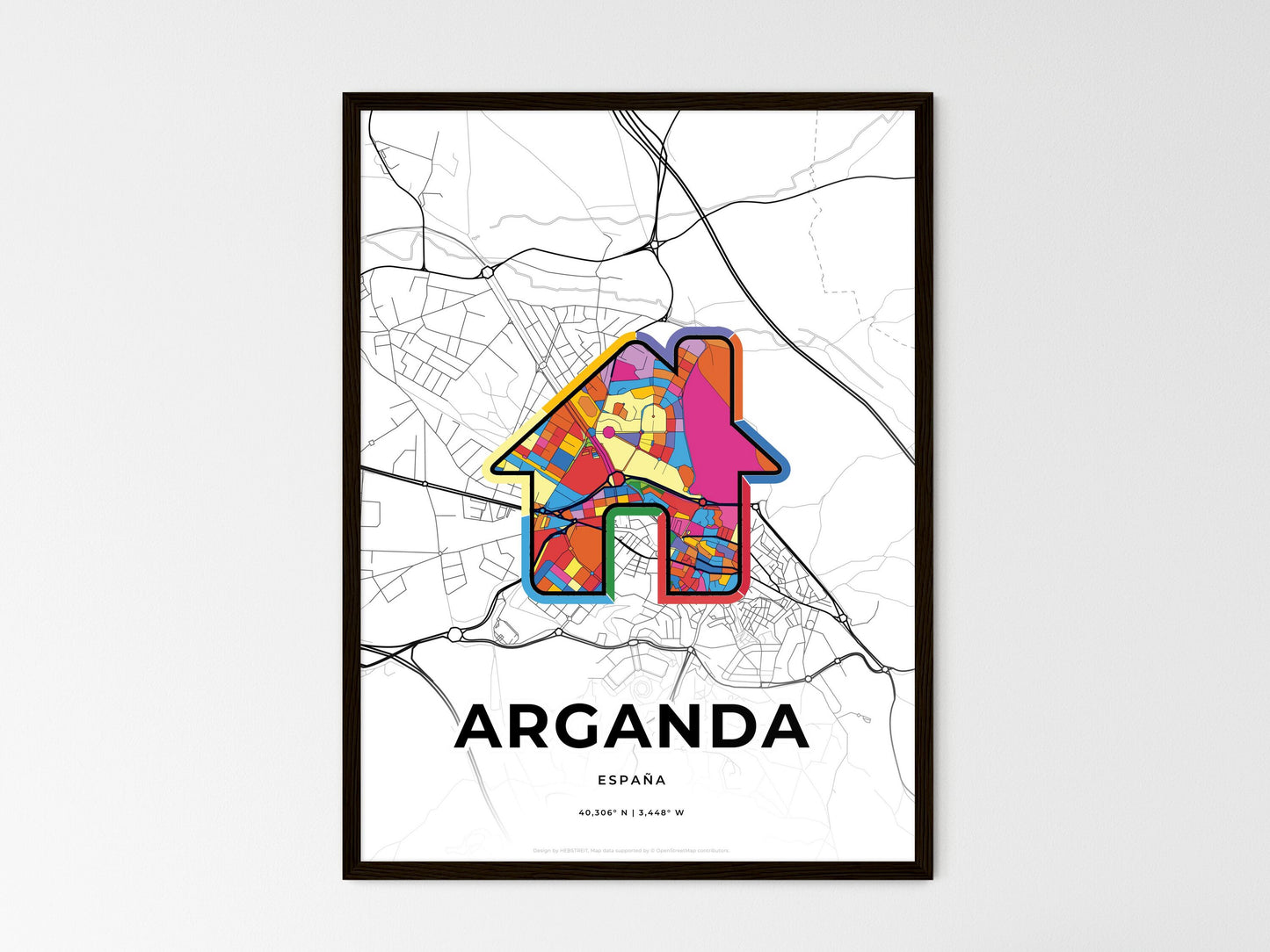 ARGANDA SPAIN minimal art map with a colorful icon. Where it all began, Couple map gift. Style 3