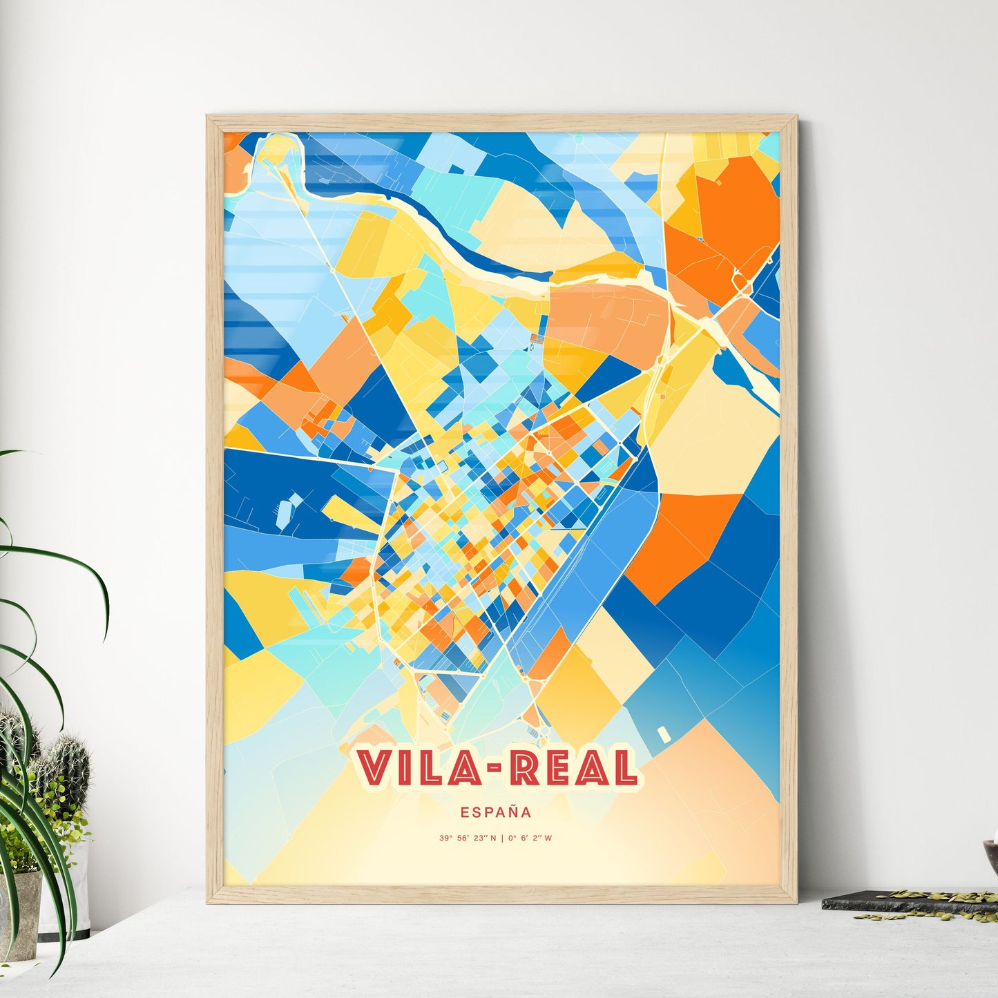 Colorful VILA-REAL SPAIN Fine Art Map Blue Orange