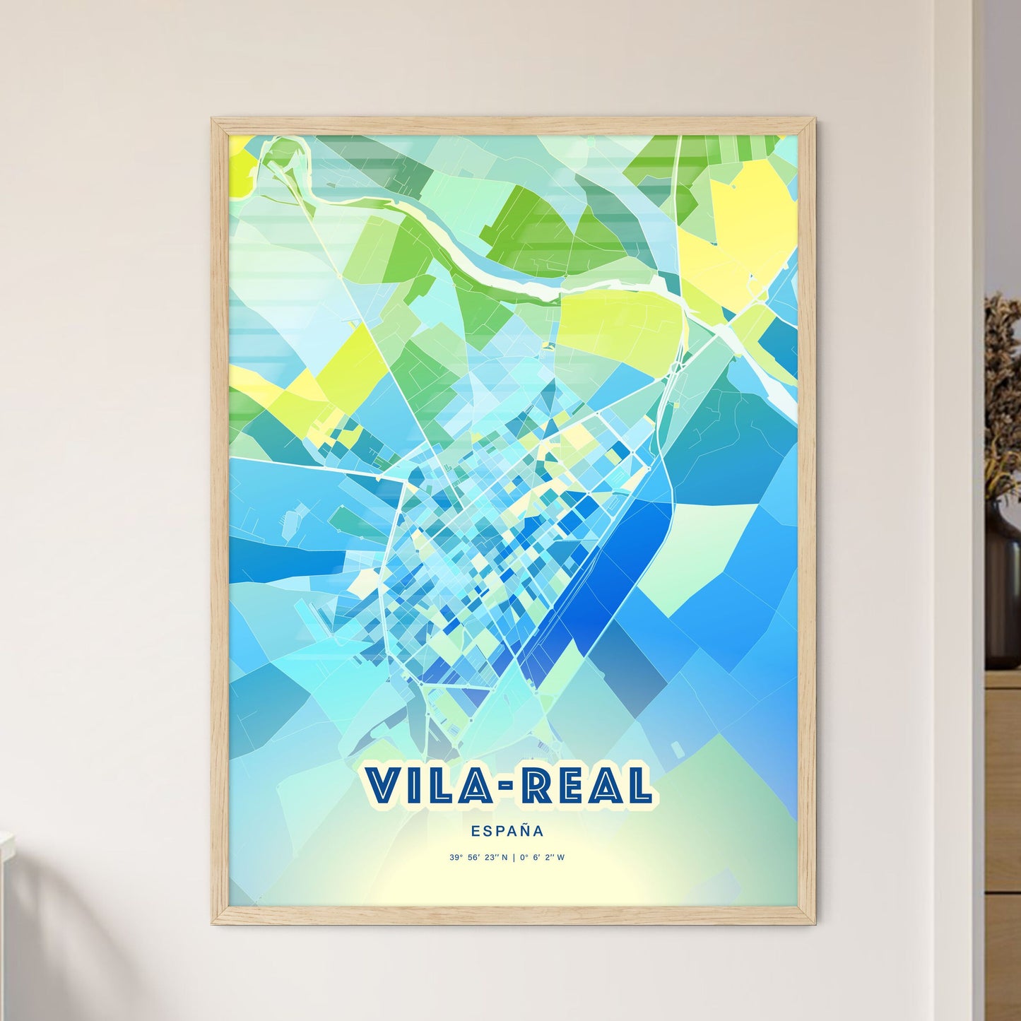 Colorful VILA-REAL SPAIN Fine Art Map Cool Blue