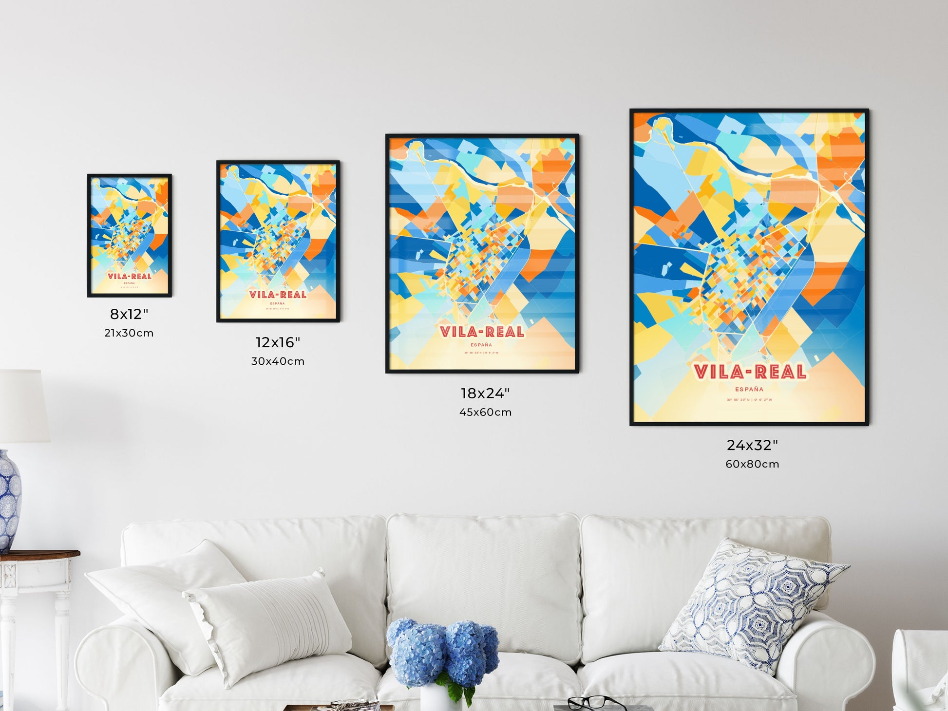 Colorful VILA-REAL SPAIN Fine Art Map Blue Orange