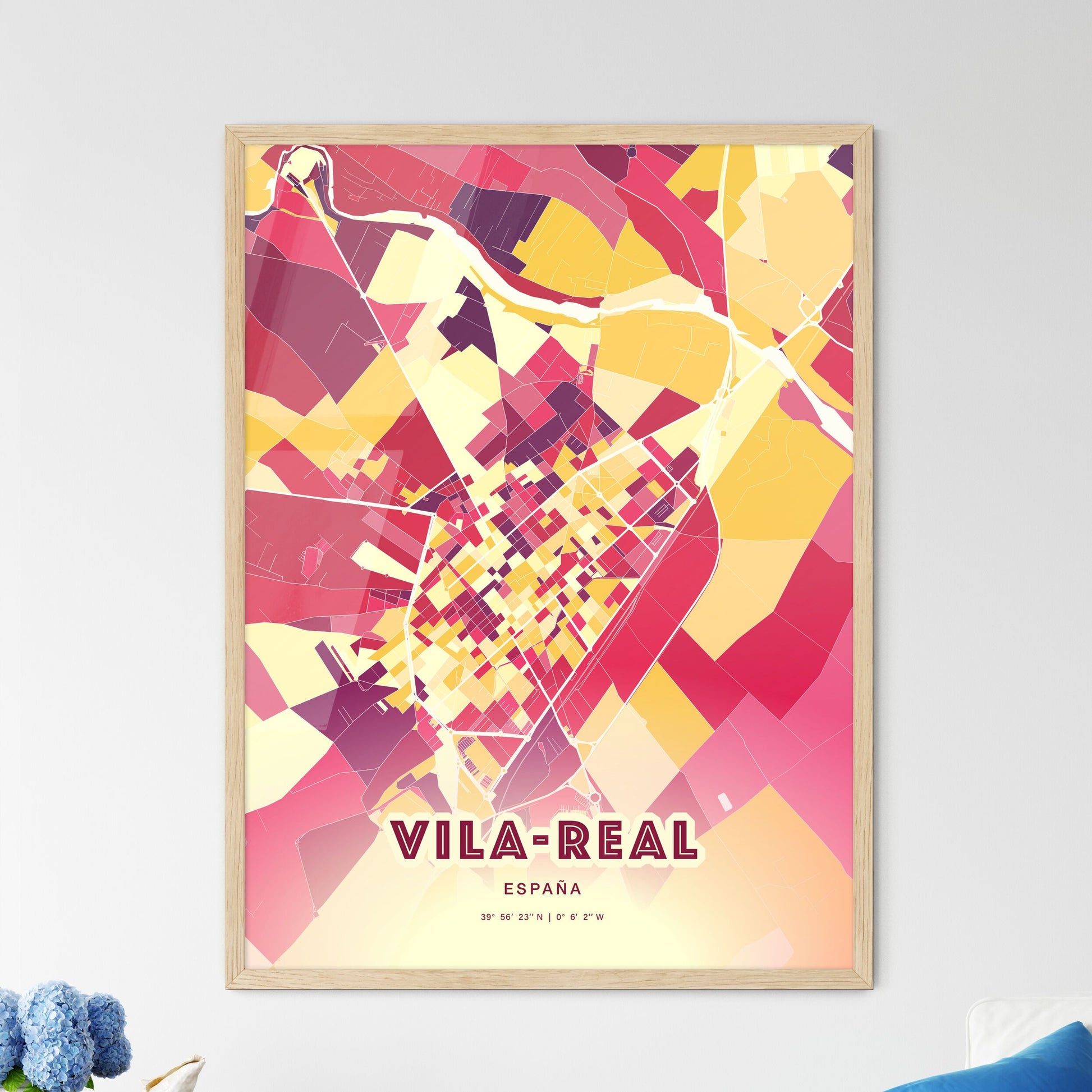 Colorful VILA-REAL SPAIN Fine Art Map Hot Red