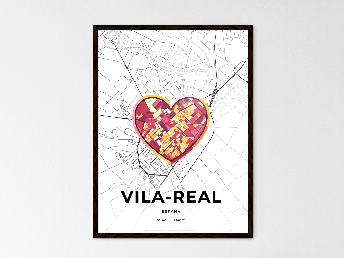 Vila-Real Spain wedding art map with heart icon