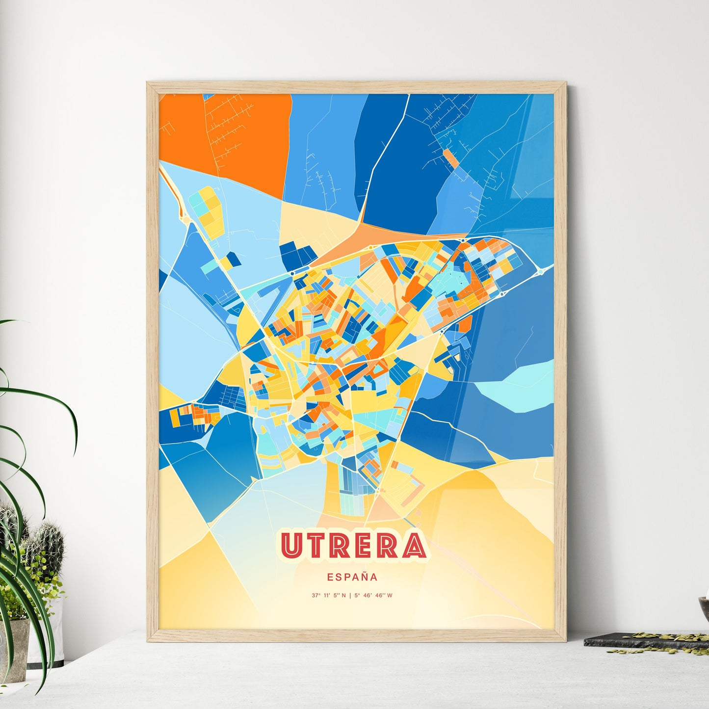 Colorful UTRERA SPAIN Fine Art Map Blue Orange