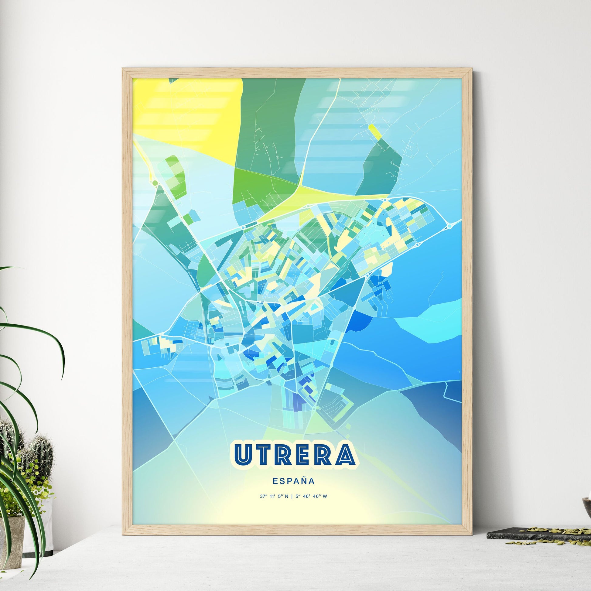 Colorful UTRERA SPAIN Fine Art Map Cool Blue