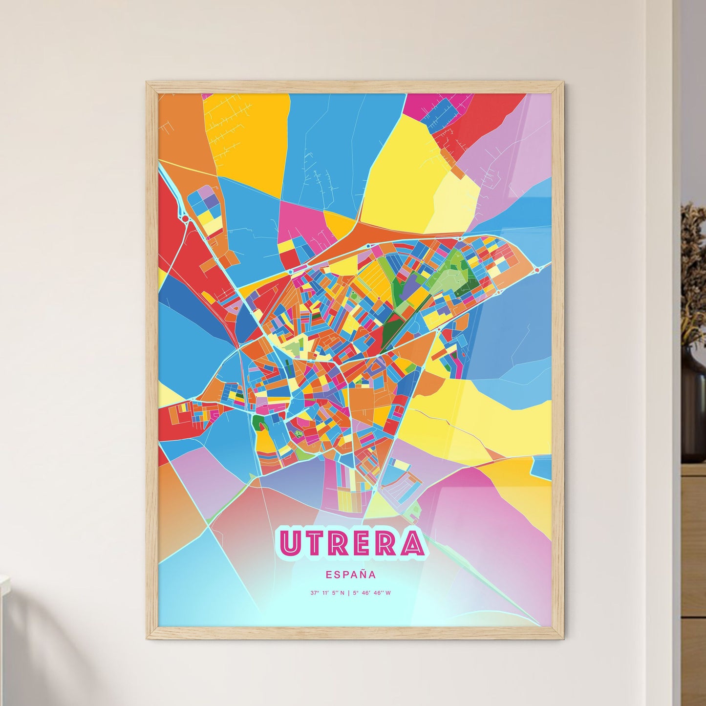 Colorful UTRERA SPAIN Fine Art Map Crazy Colors